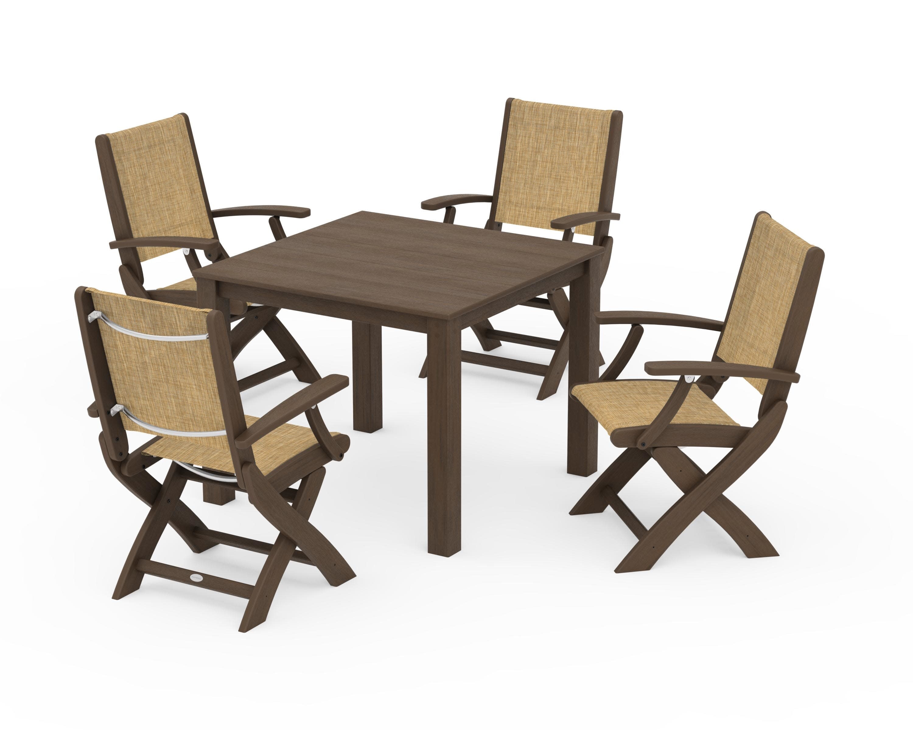 Coastal Folding Chair 5-Piece Parsons Dining Set in Kona / Burlap Sling