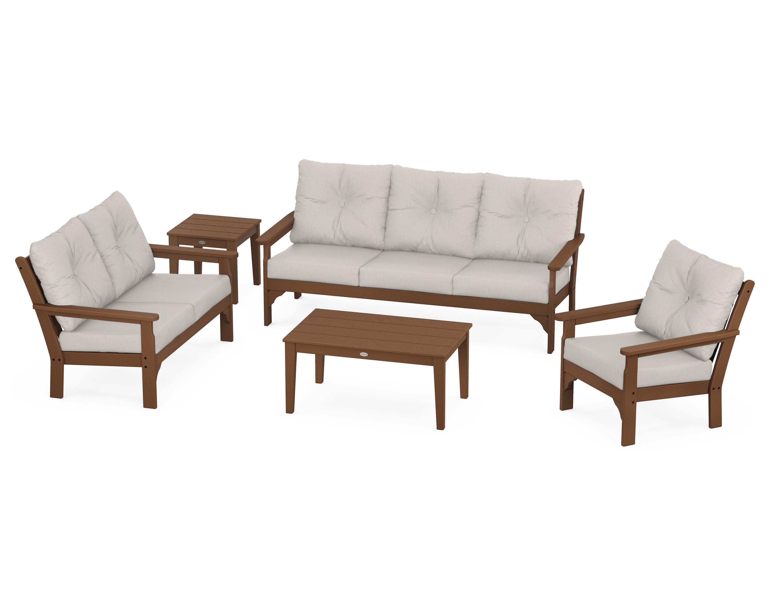 Vineyard 5 Piece Deep Seating Set in Teak / Cast Ash