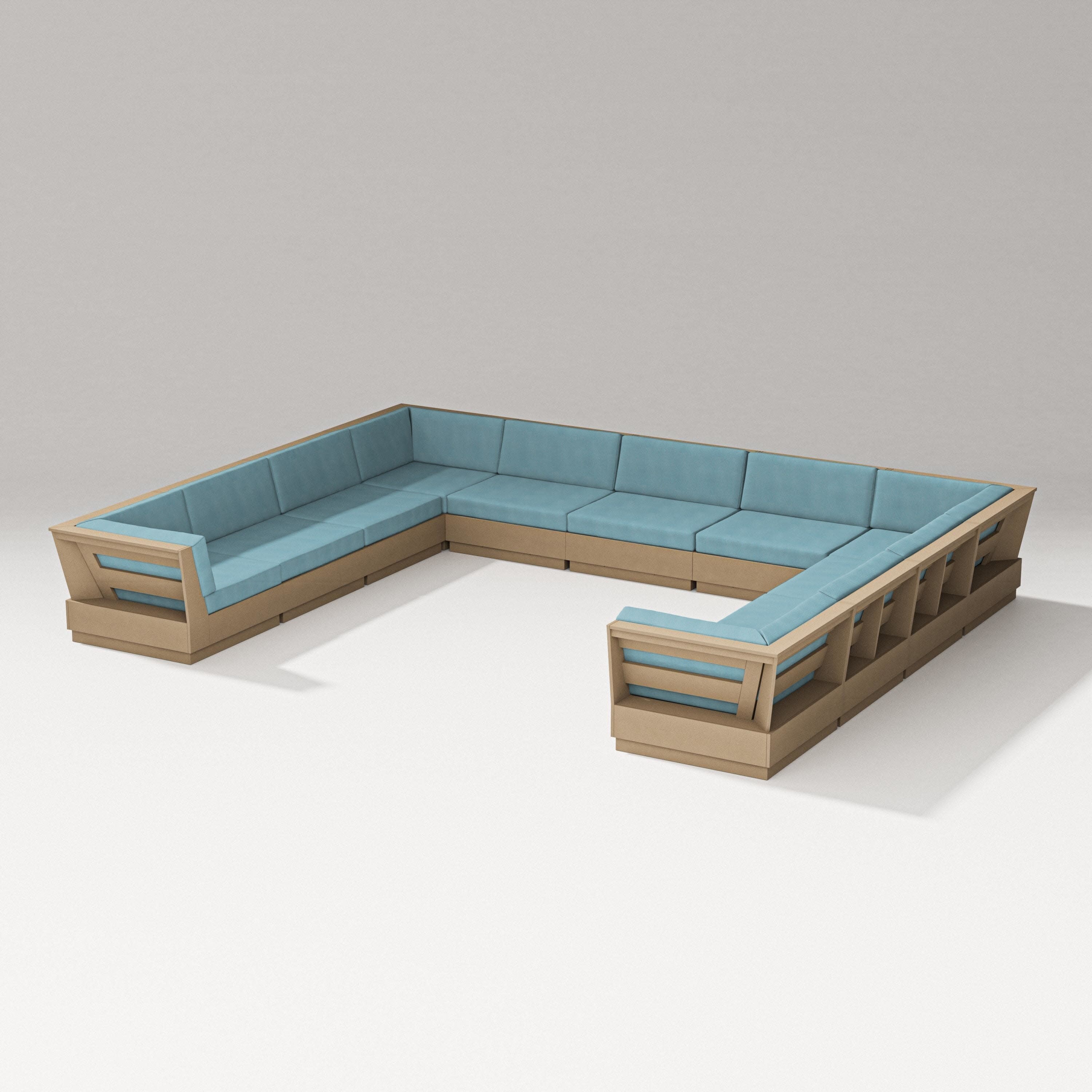Elevate Large U-Shaped Sectional in Vintage Sahara / Lattice Sky Blue