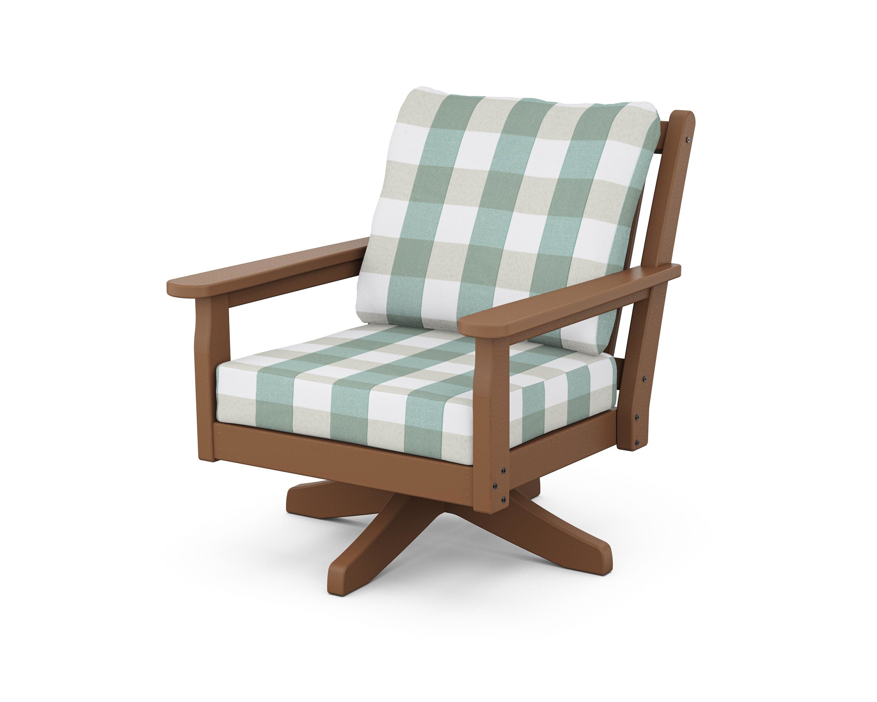Chippendale Deep Seating Swivel Chair in Teak / Buffalo Plaid Glacier Spa