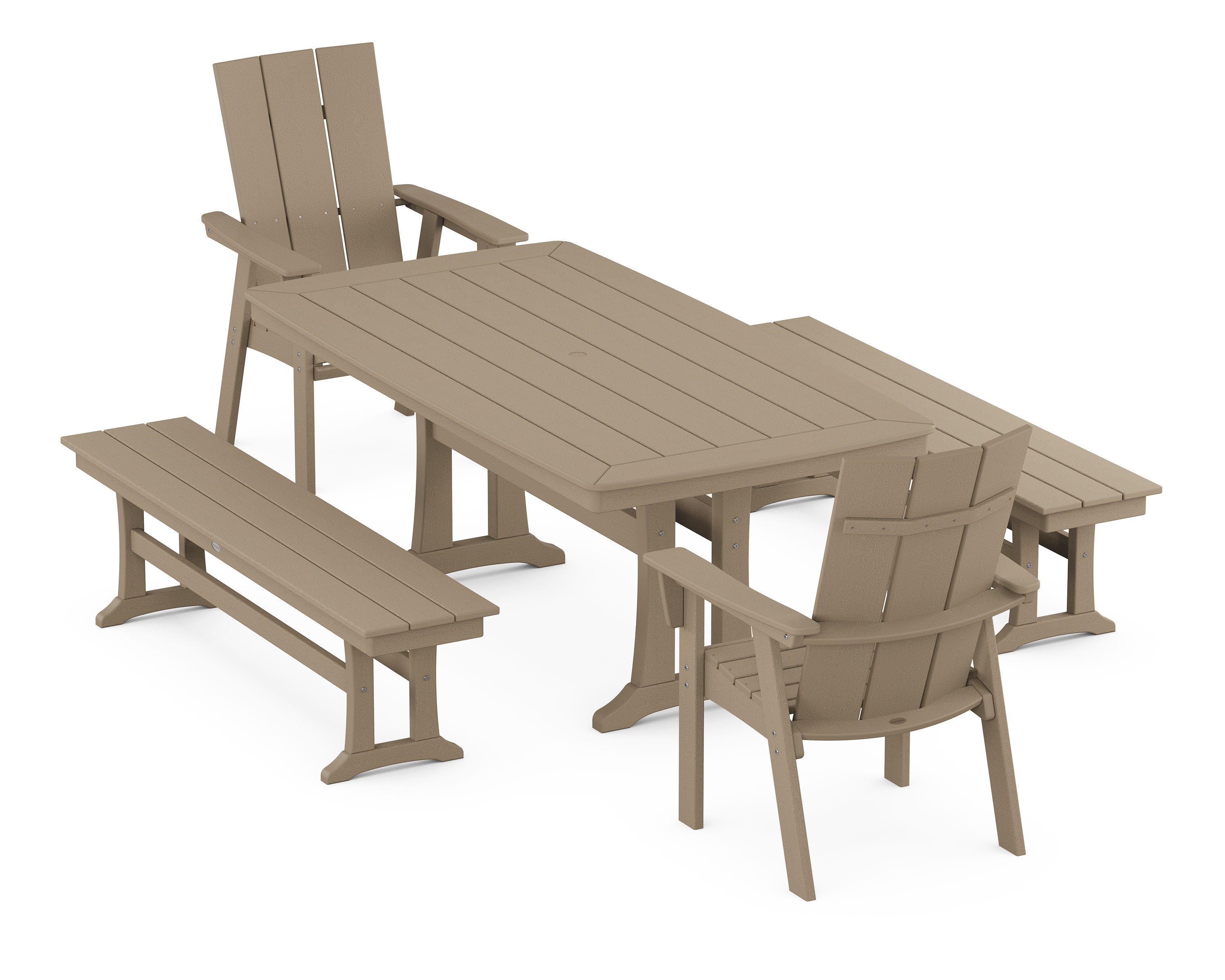 Modern Adirondack 5-Piece Dining Set with Trestle Legs in Vintage Sahara