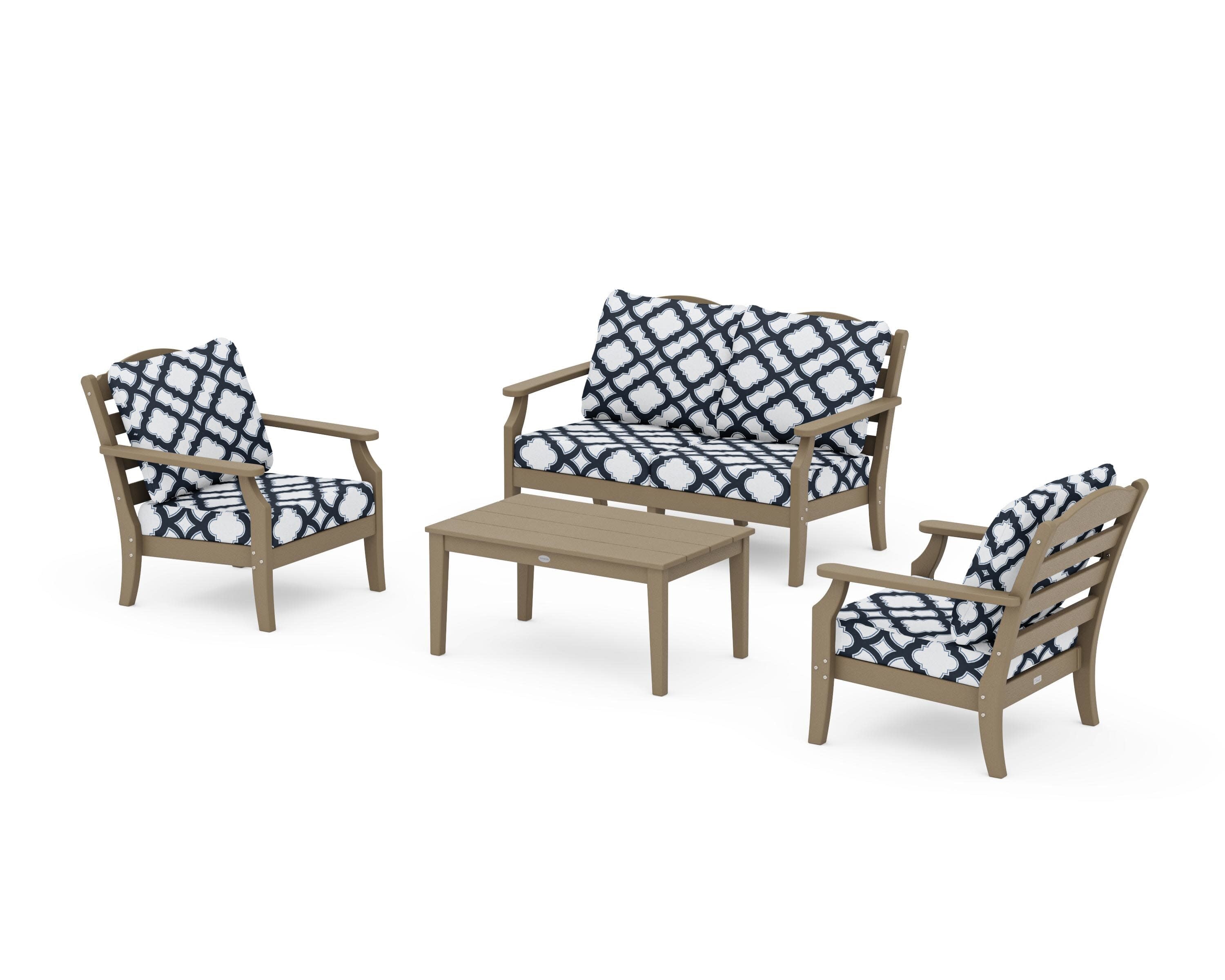 Savannah 4-Piece Deep Seating Set with Loveseat in Vintage Sahara / Trellis Marine Indigo