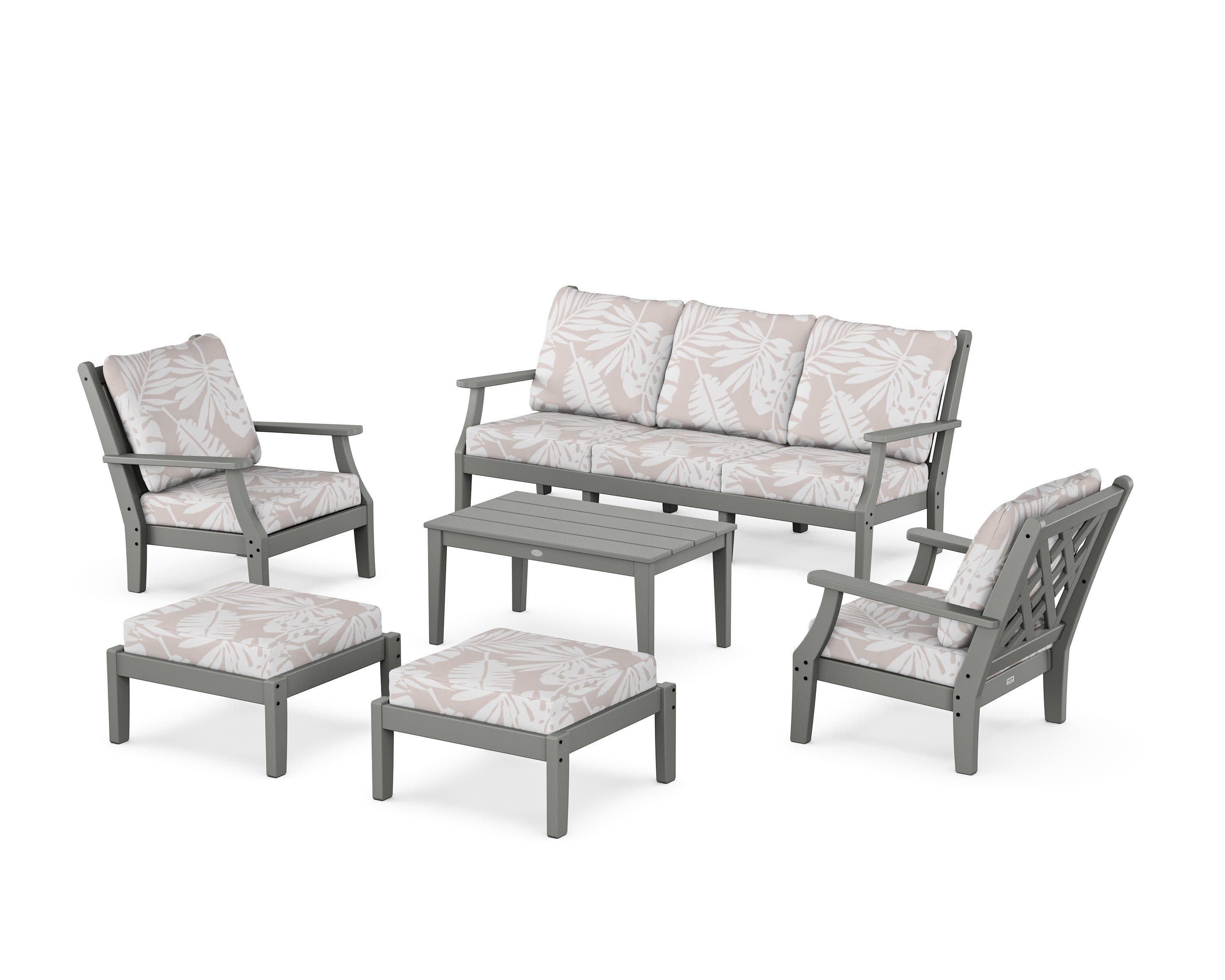 Wovendale 6-Piece Lounge Sofa Set in Slate Grey / Leaf Dune Burlap