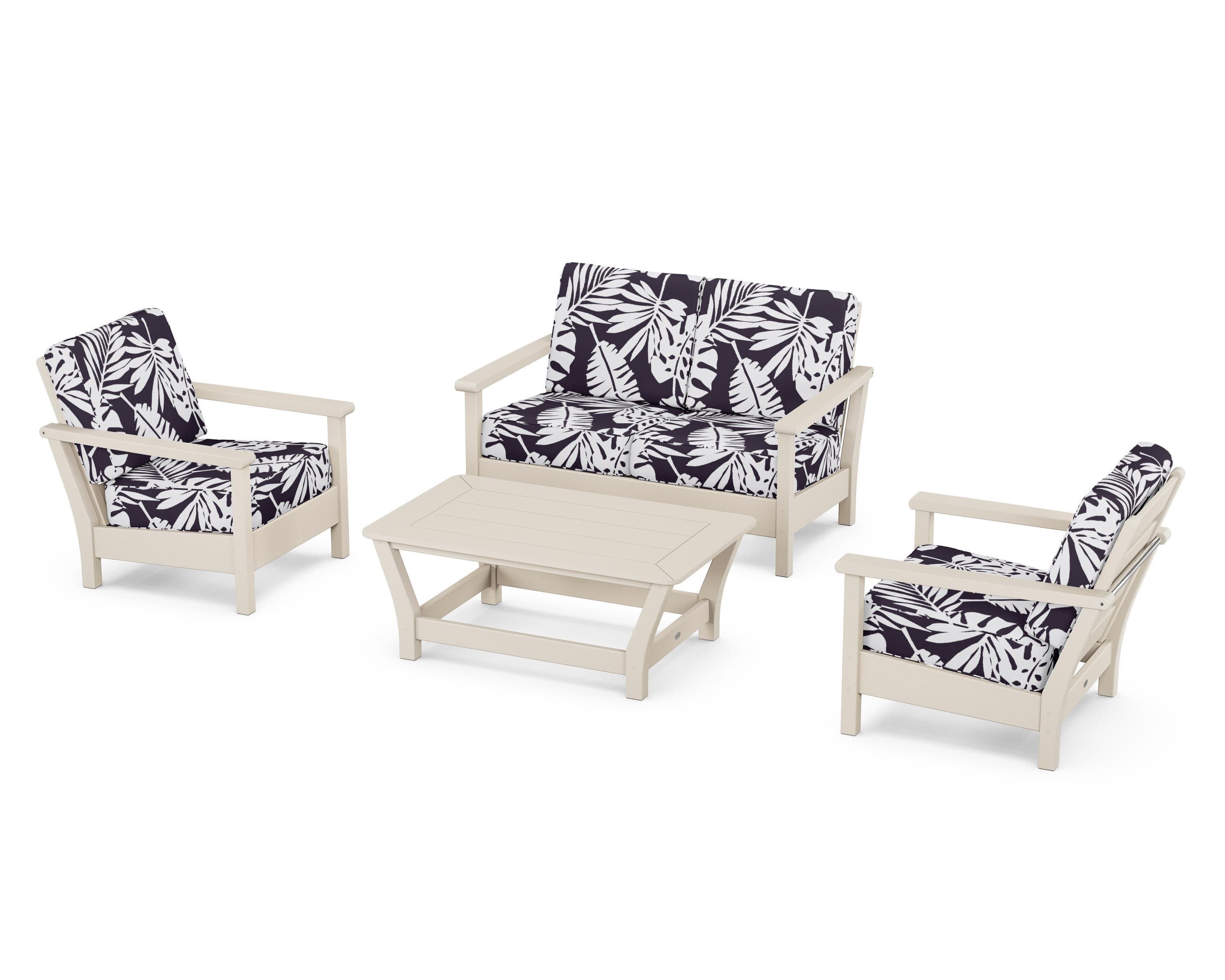 Harbour 4-Piece Deep Seating Set in Sand / Leaf Navy