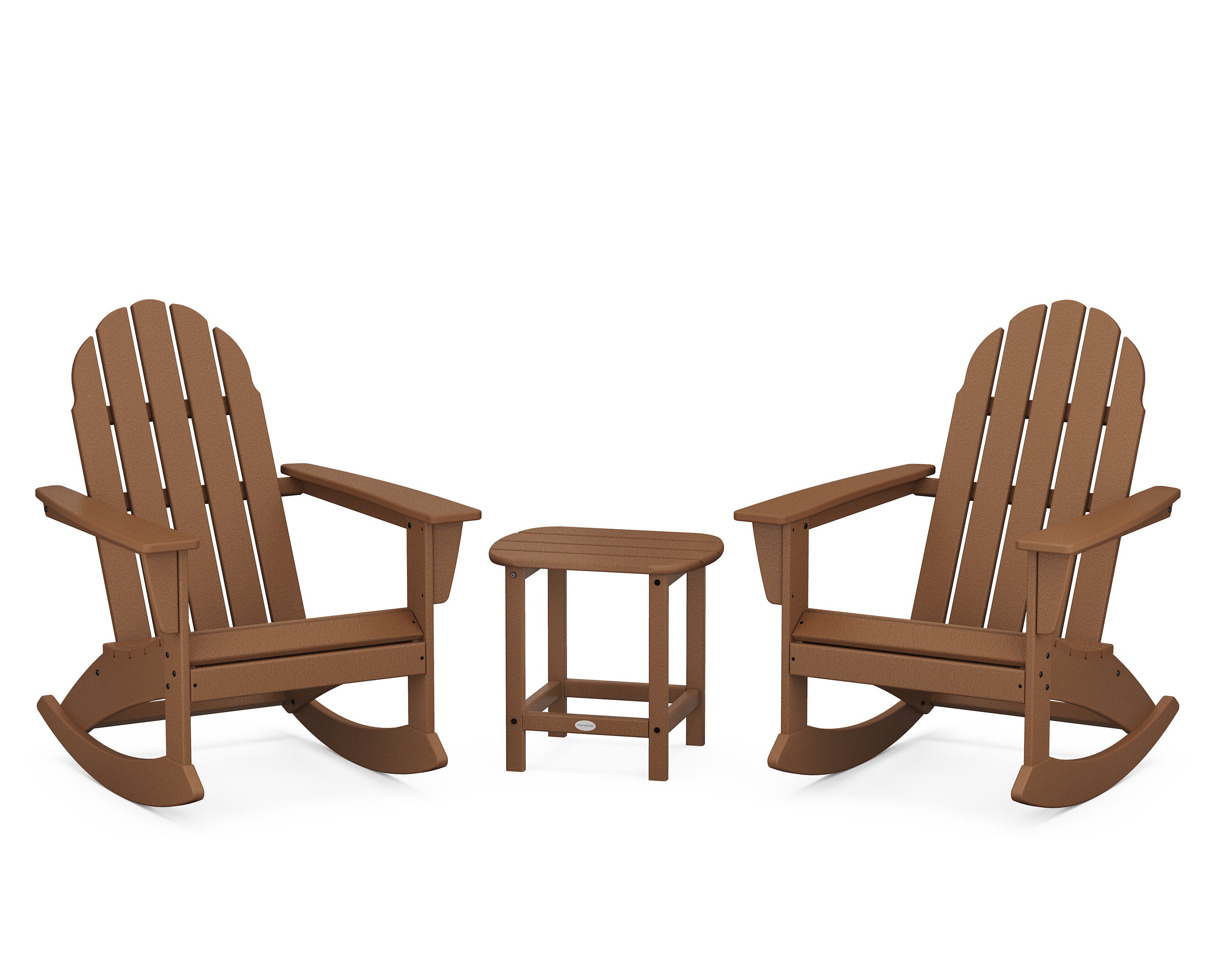 Vineyard 3-Piece Adirondack Rocking Chair Set with South Beach 18" Side Table in Teak