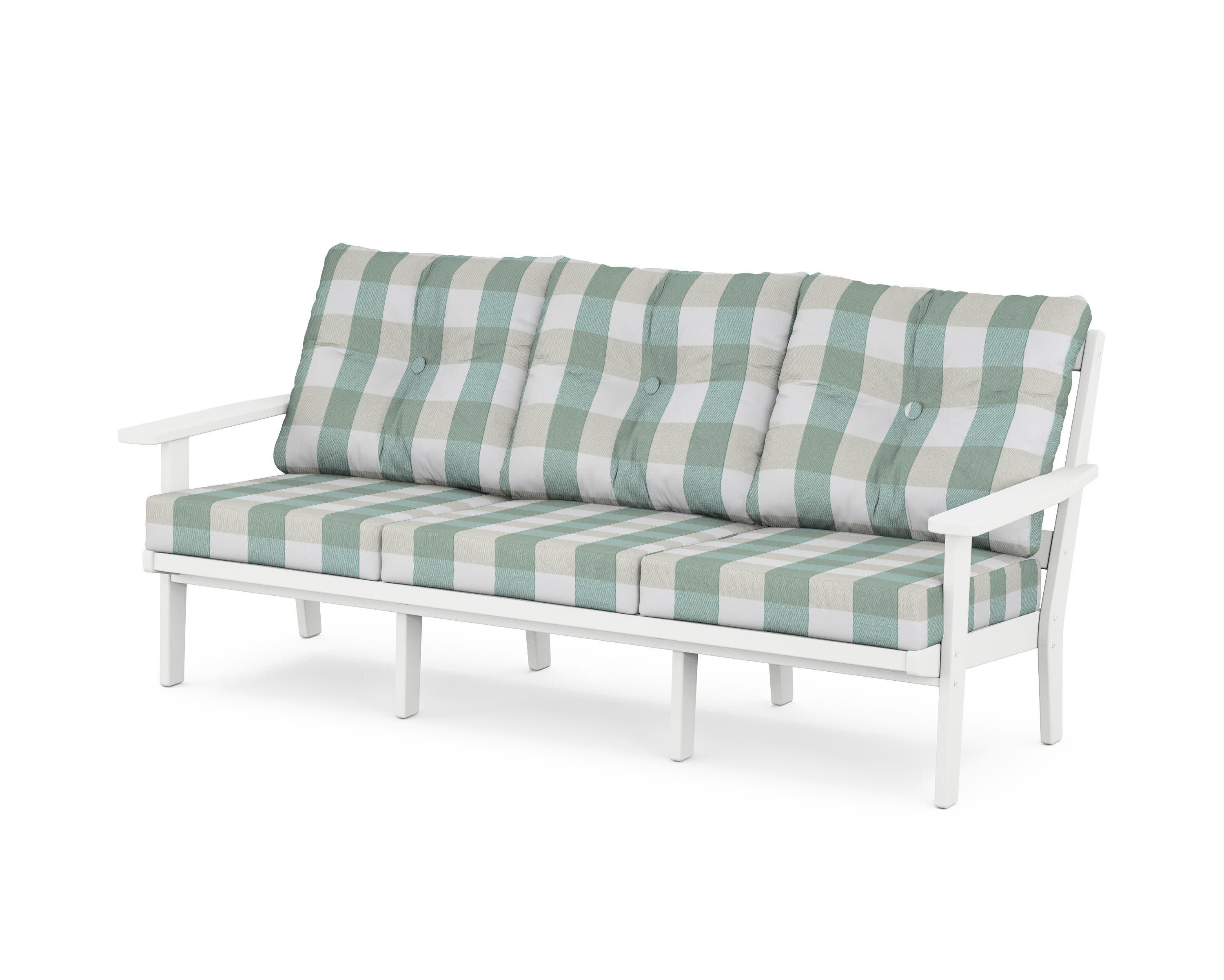 Oxford Deep Seating Sofa in White / Buffalo Plaid Glacier Spa