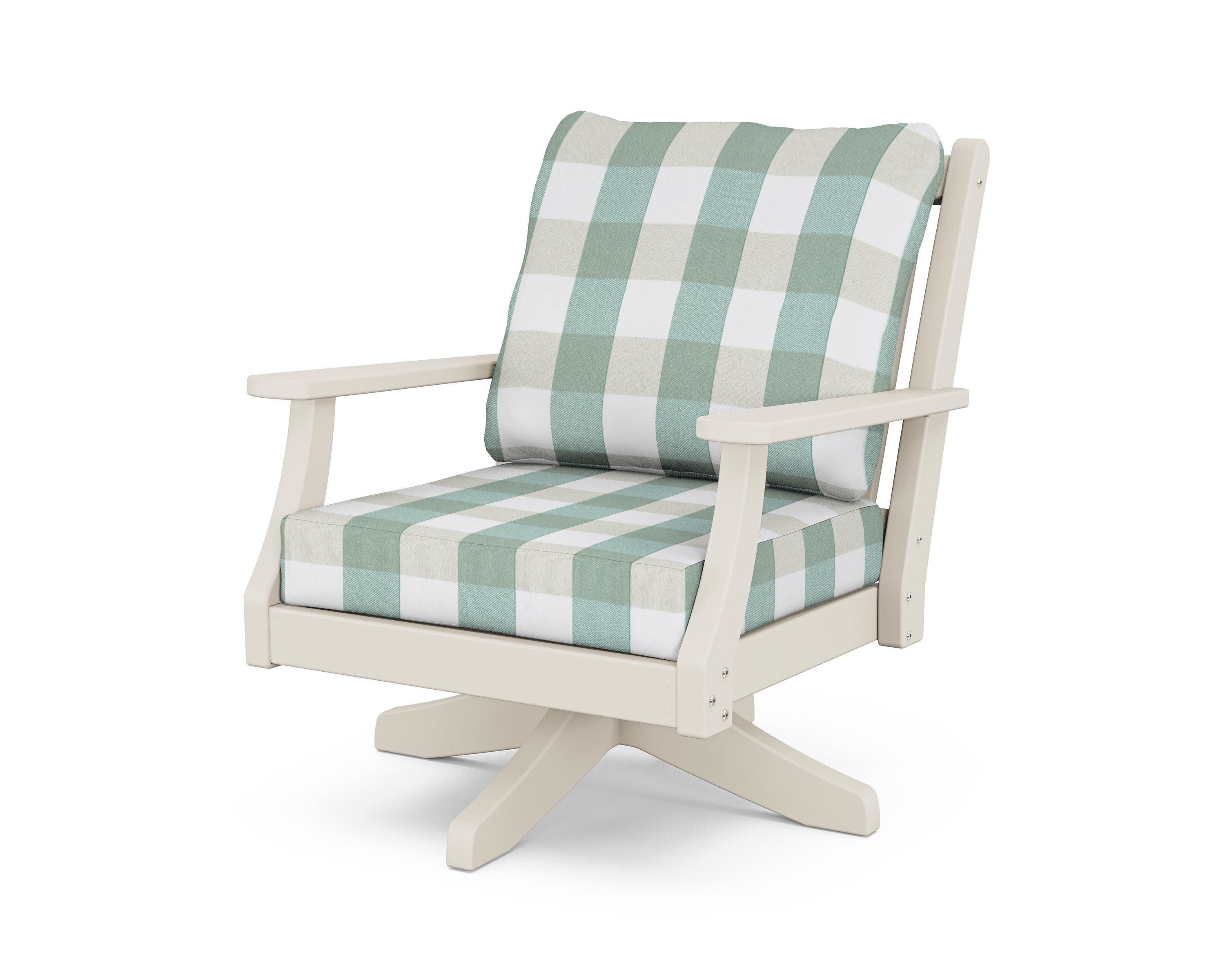 Wovendale Deep Seating Swivel Chair in Sand / Buffalo Plaid Glacier Spa