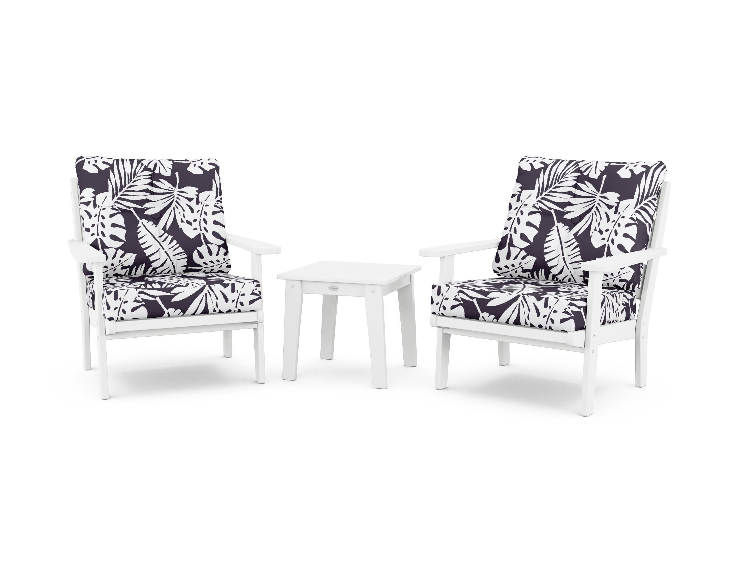 Lakeside 3-Piece Deep Seating Chair Set in White / Leaf Navy