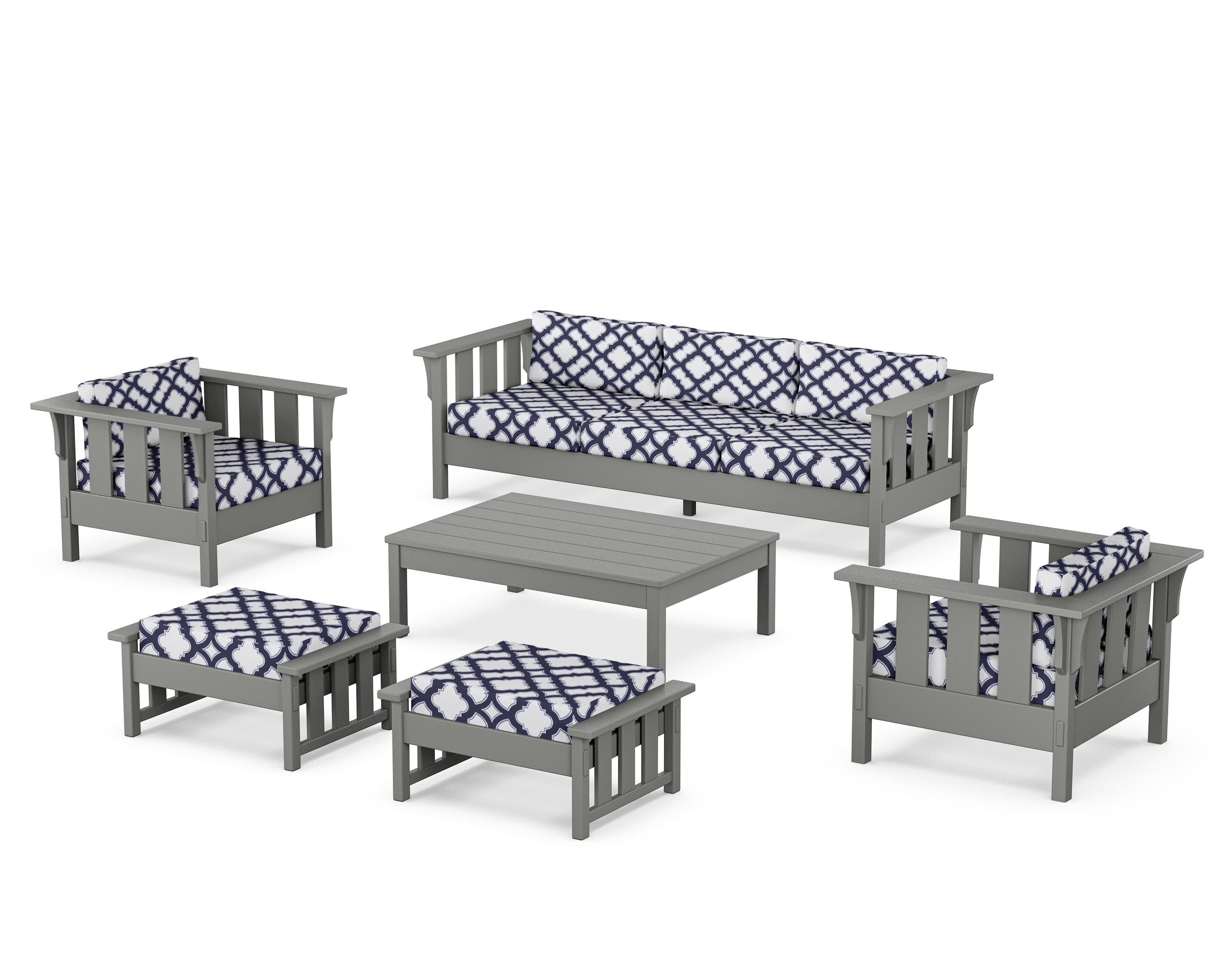 Acadia 6-Piece Lounge Sofa Set in Slate Grey / Trellis Navy