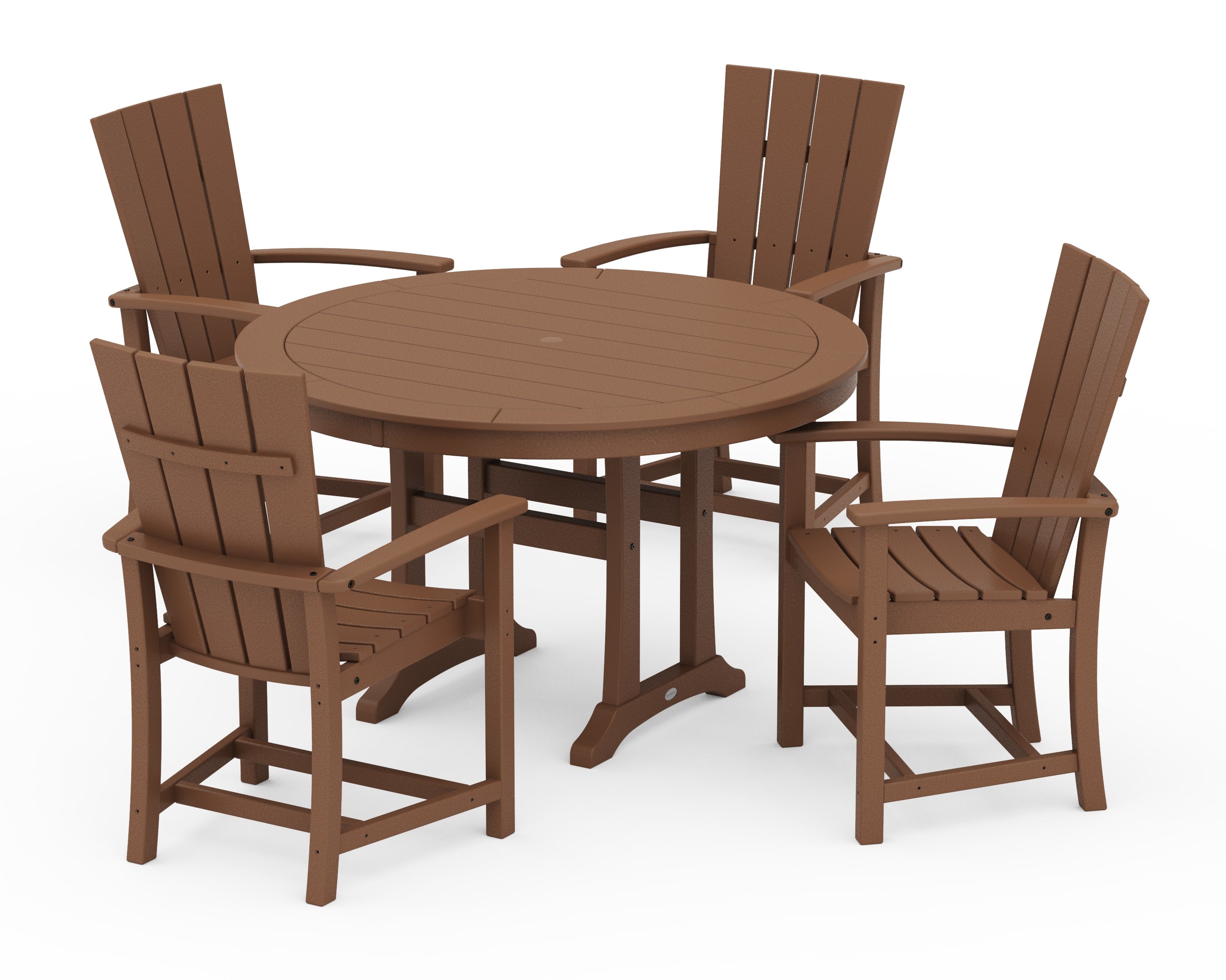 Quattro 5-Piece Round Dining Set with Trestle Legs in Teak