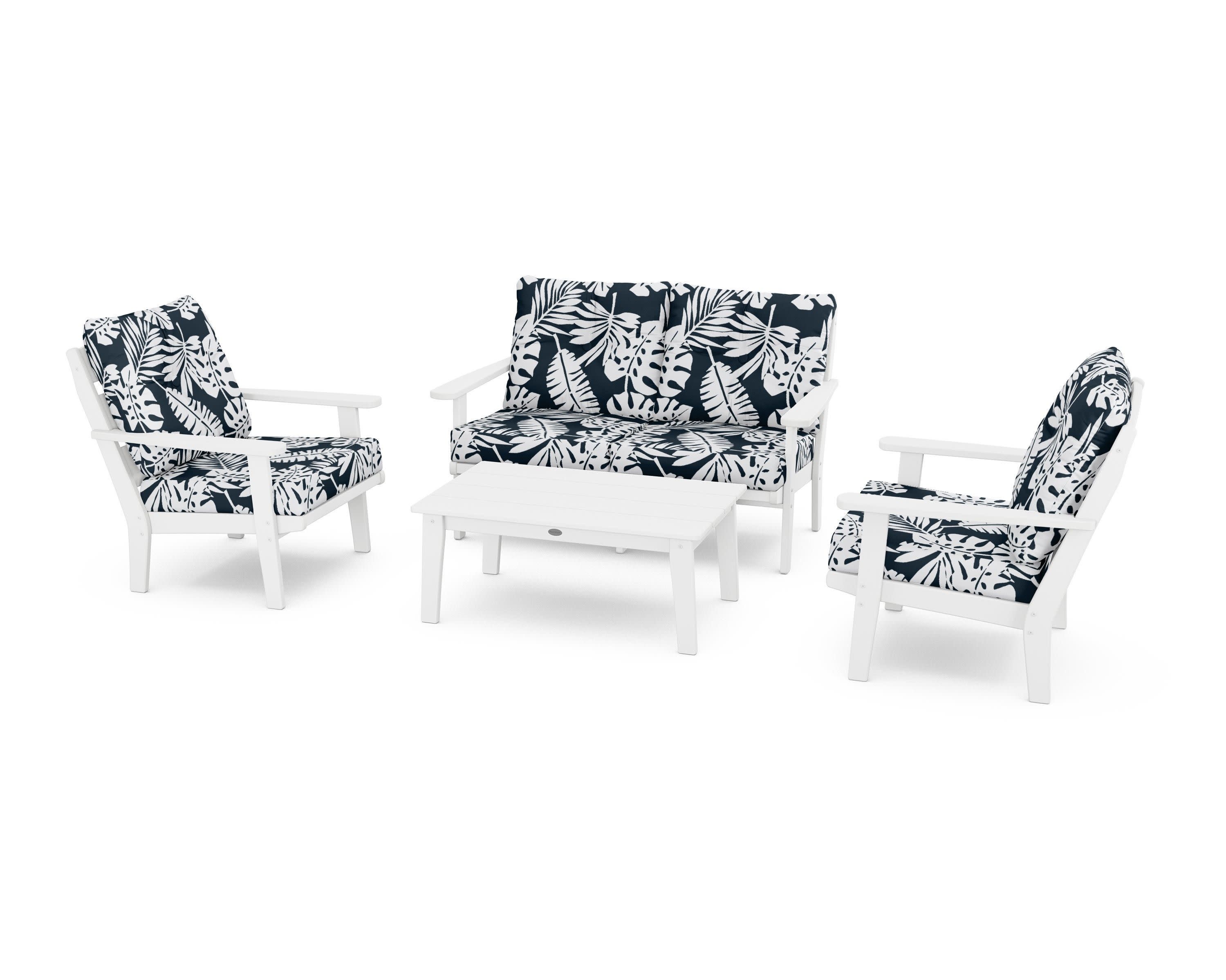Lakeside 4-Piece Deep Seating Set in White / Leaf Marine Indigo