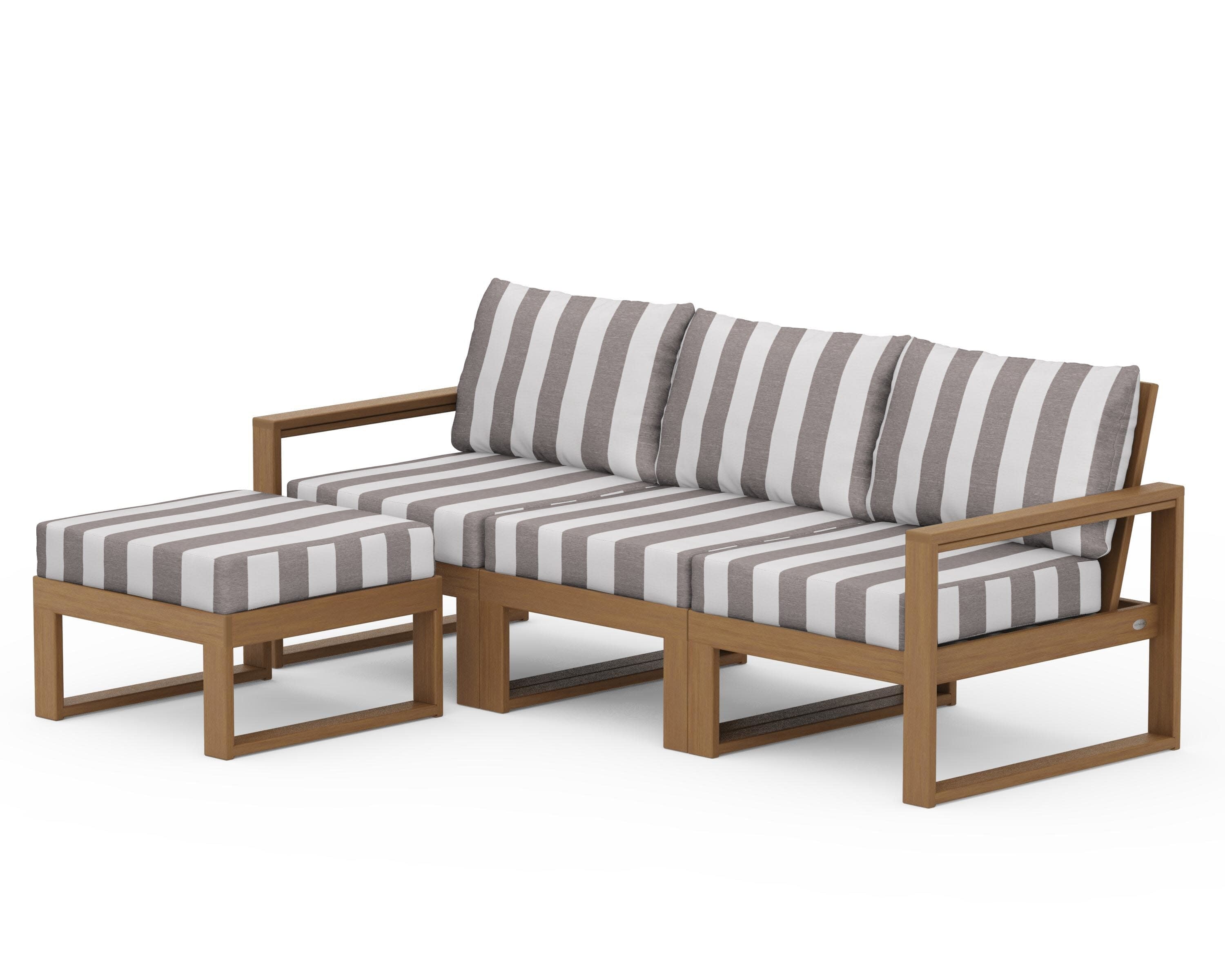 EDGE 4-Piece Modular Deep Seating Set with Ottoman in Natural / Cabana Stripe Grey Mist