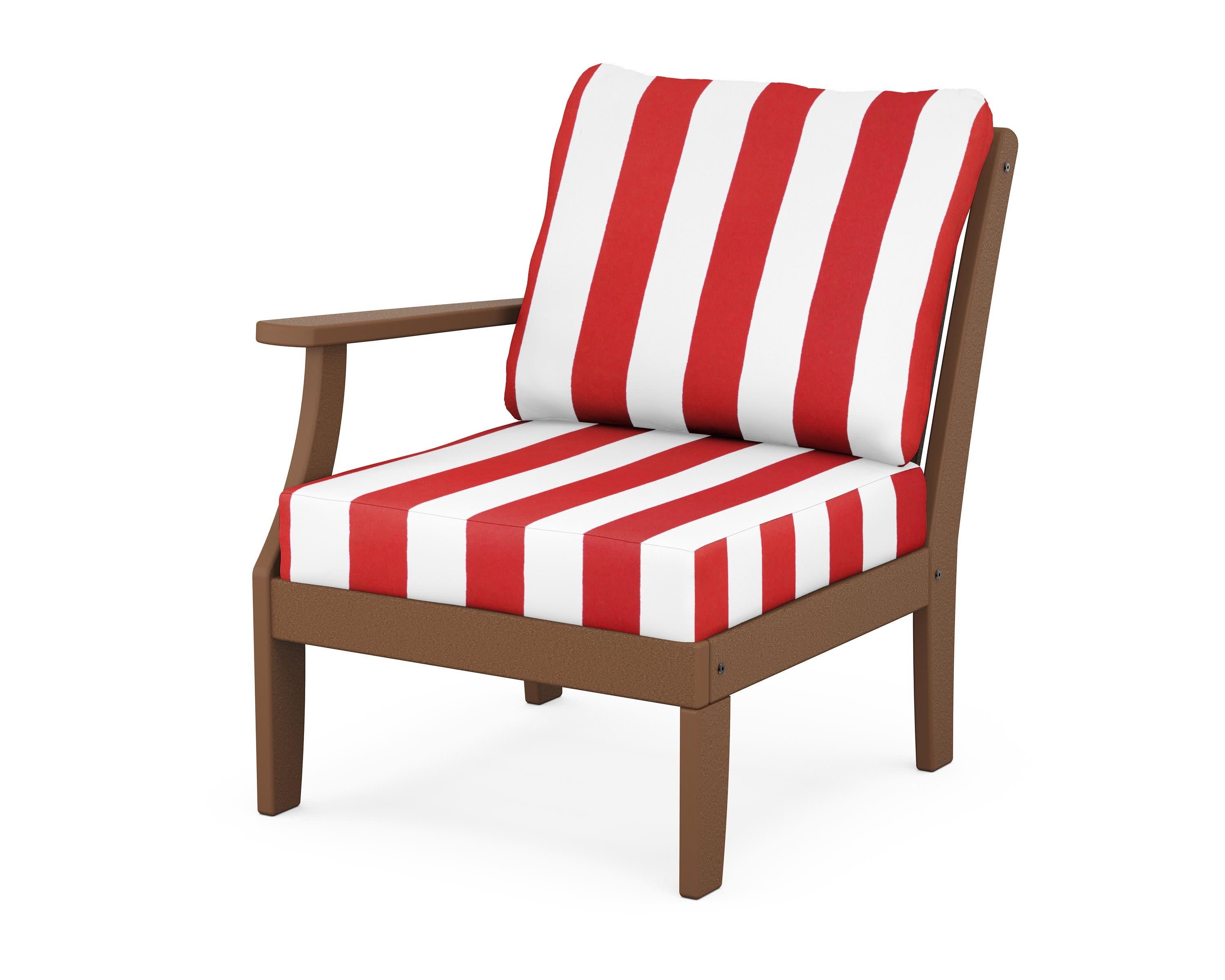 Braxton Modular Left Arm Chair in Teak / Cabana Stripe Crimson