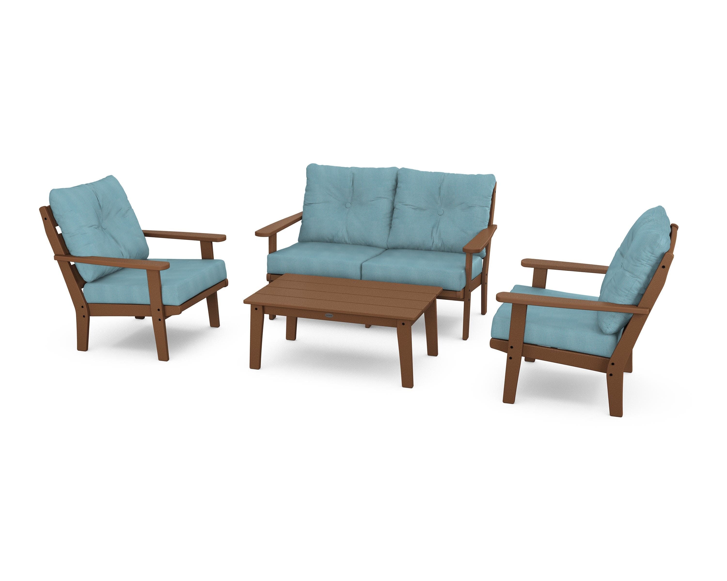 Lakeside 4-Piece Deep Seating Set in Teak / Lattice Sky Blue