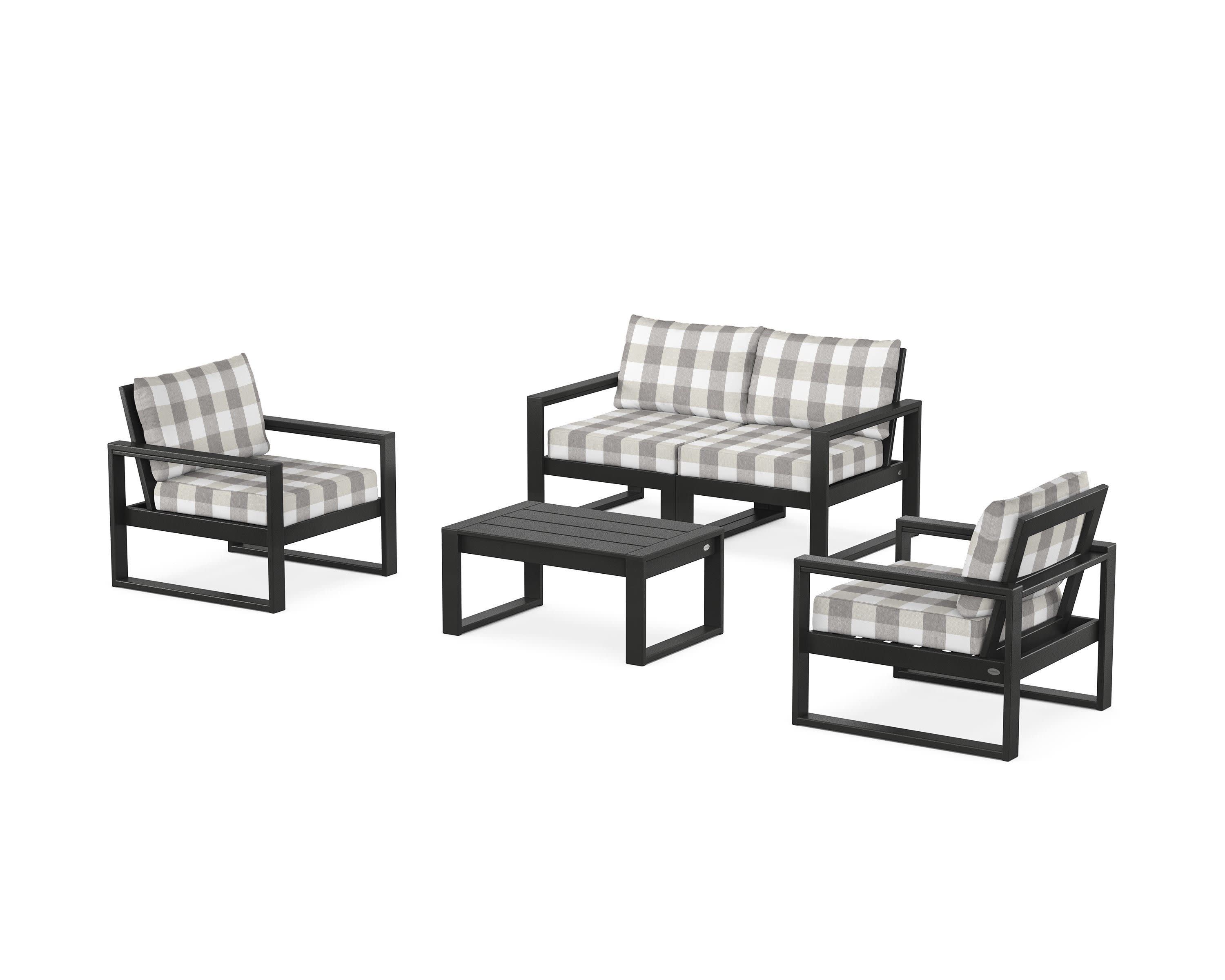EDGE Sectional 4-Piece Deep Seating Set with Loveseat in Black / Buffalo Plaid Grey Mist