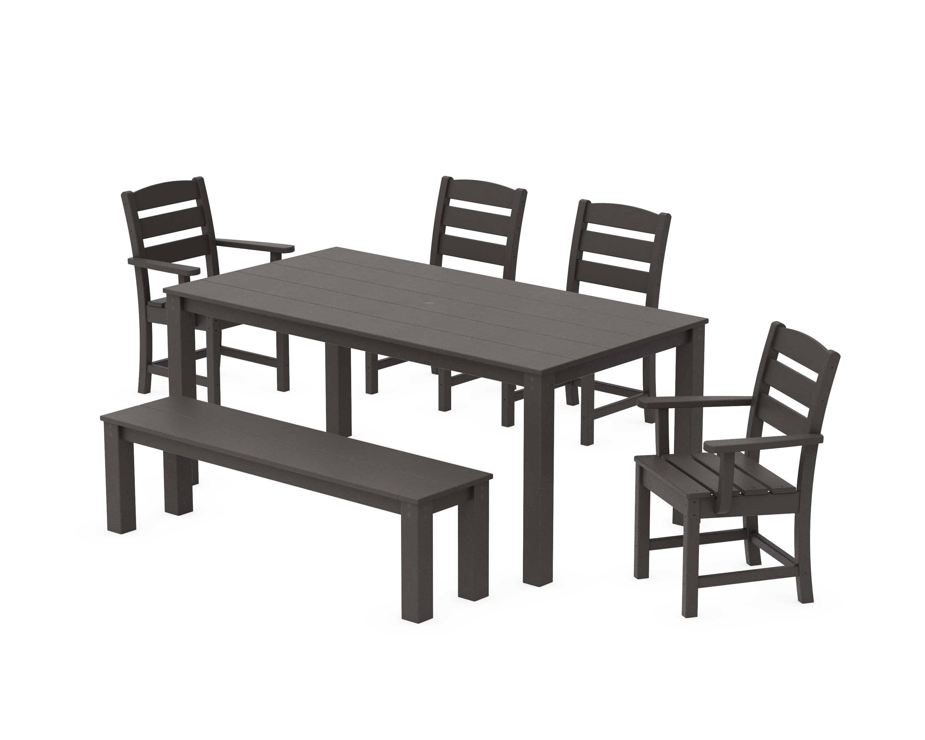 Lakeside 6-Piece Parsons Dining Set with Bench in Vintage Coffee
