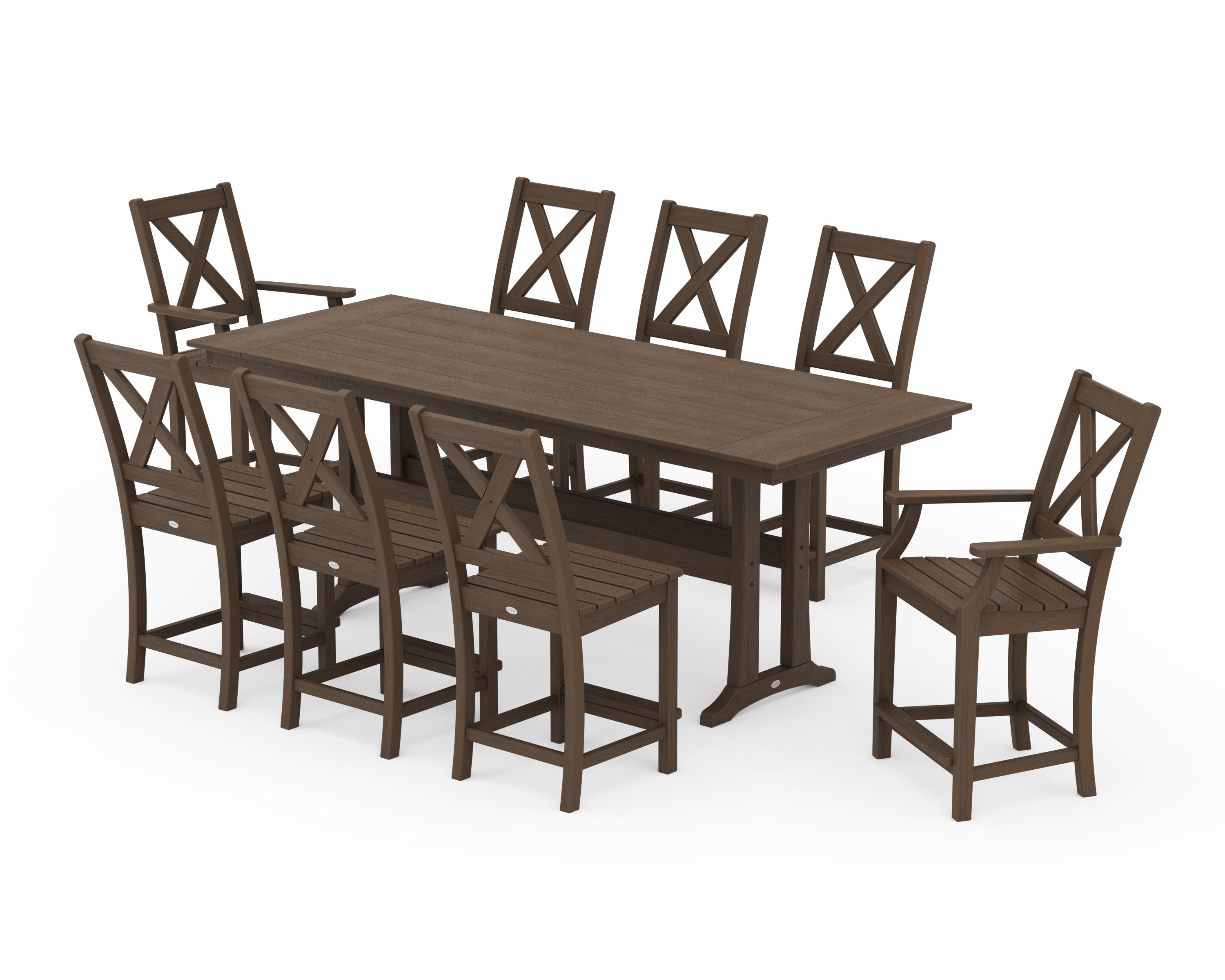 Braxton 9-Piece Farmhouse Counter Set with Trestle Legs in Kona