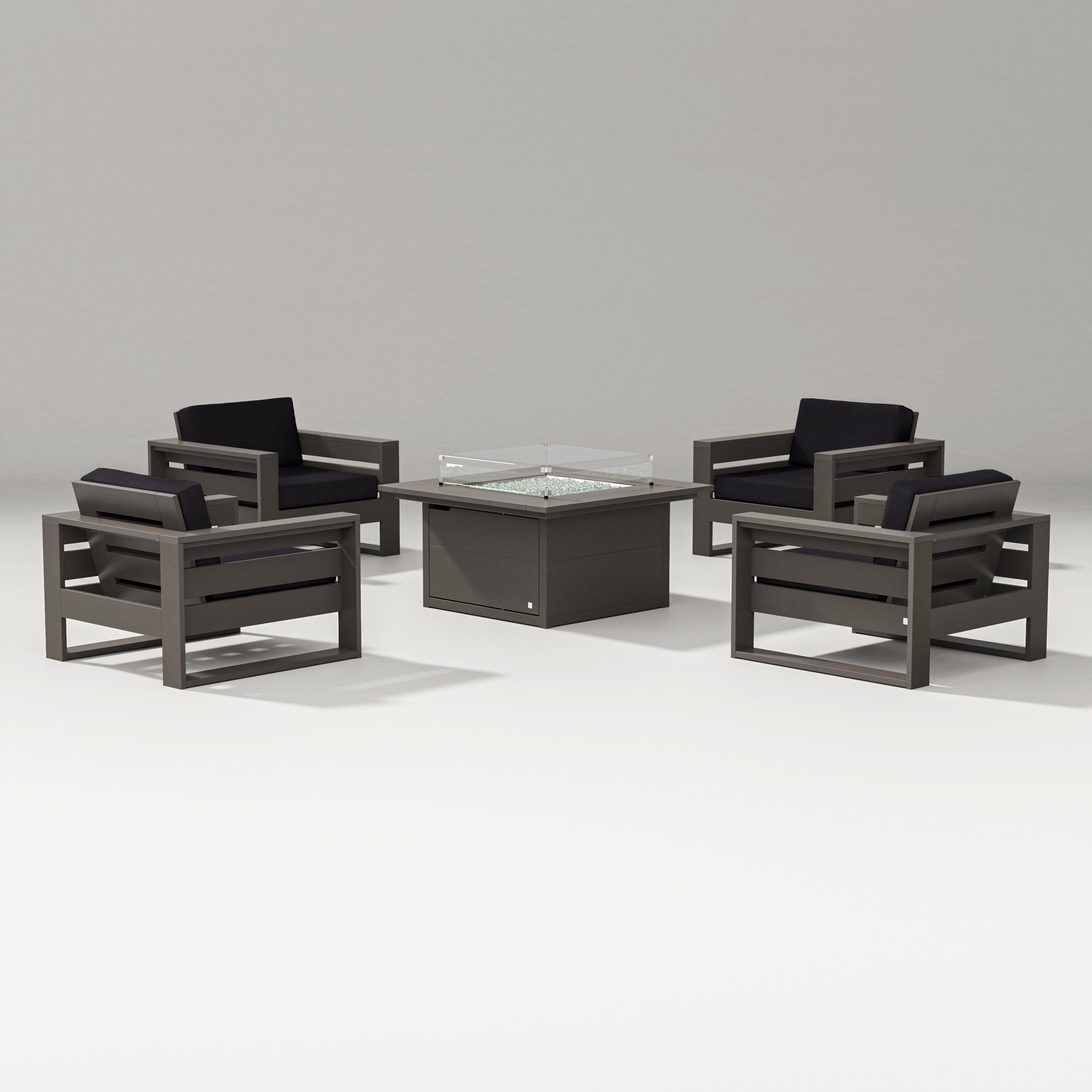 Latitude 5-Piece Lounge Fire Table Set in Vintage Coffee / Midnight Linen