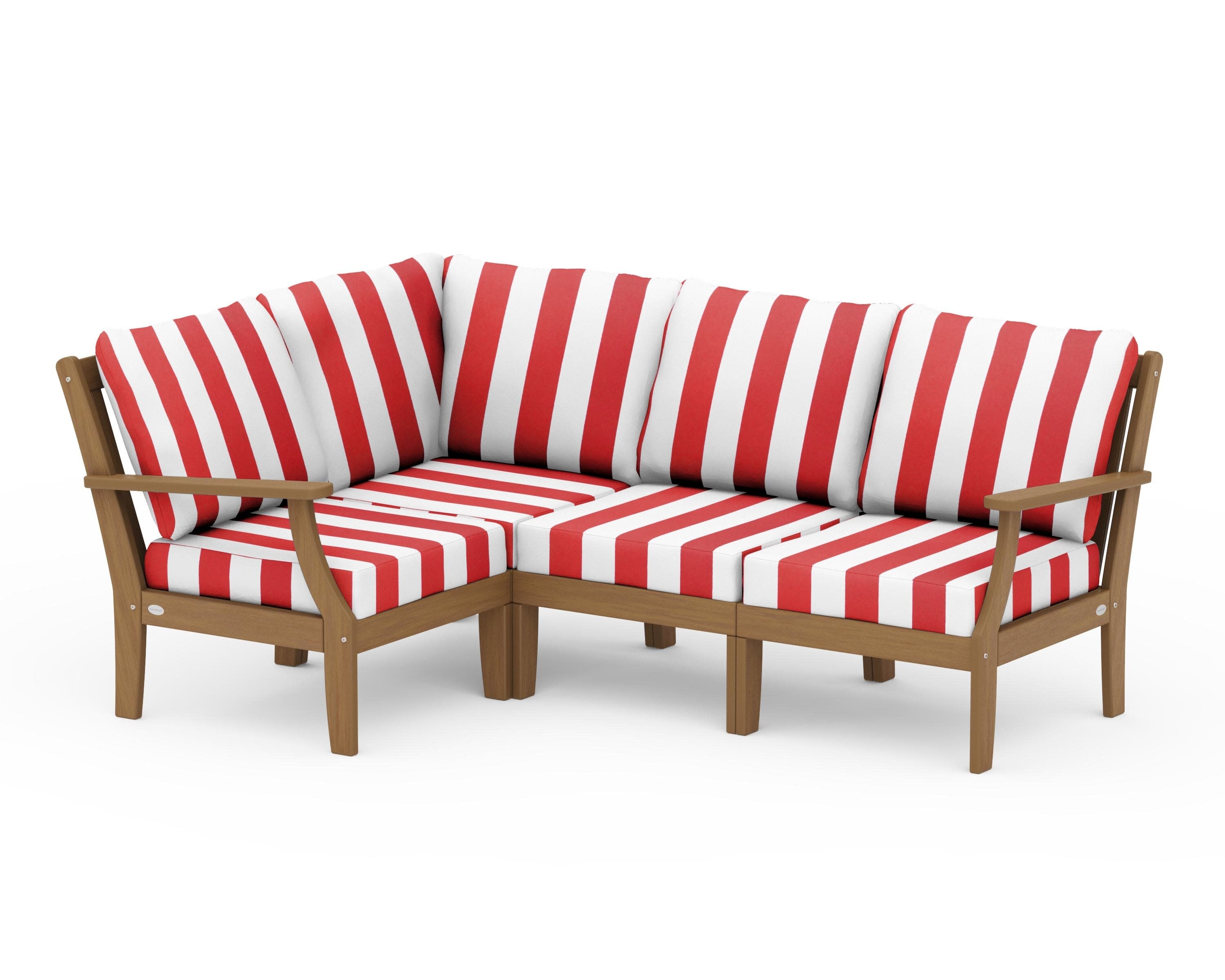 Braxton Modular 4-Piece Deep Seating Set in Natural / Cabana Stripe Crimson