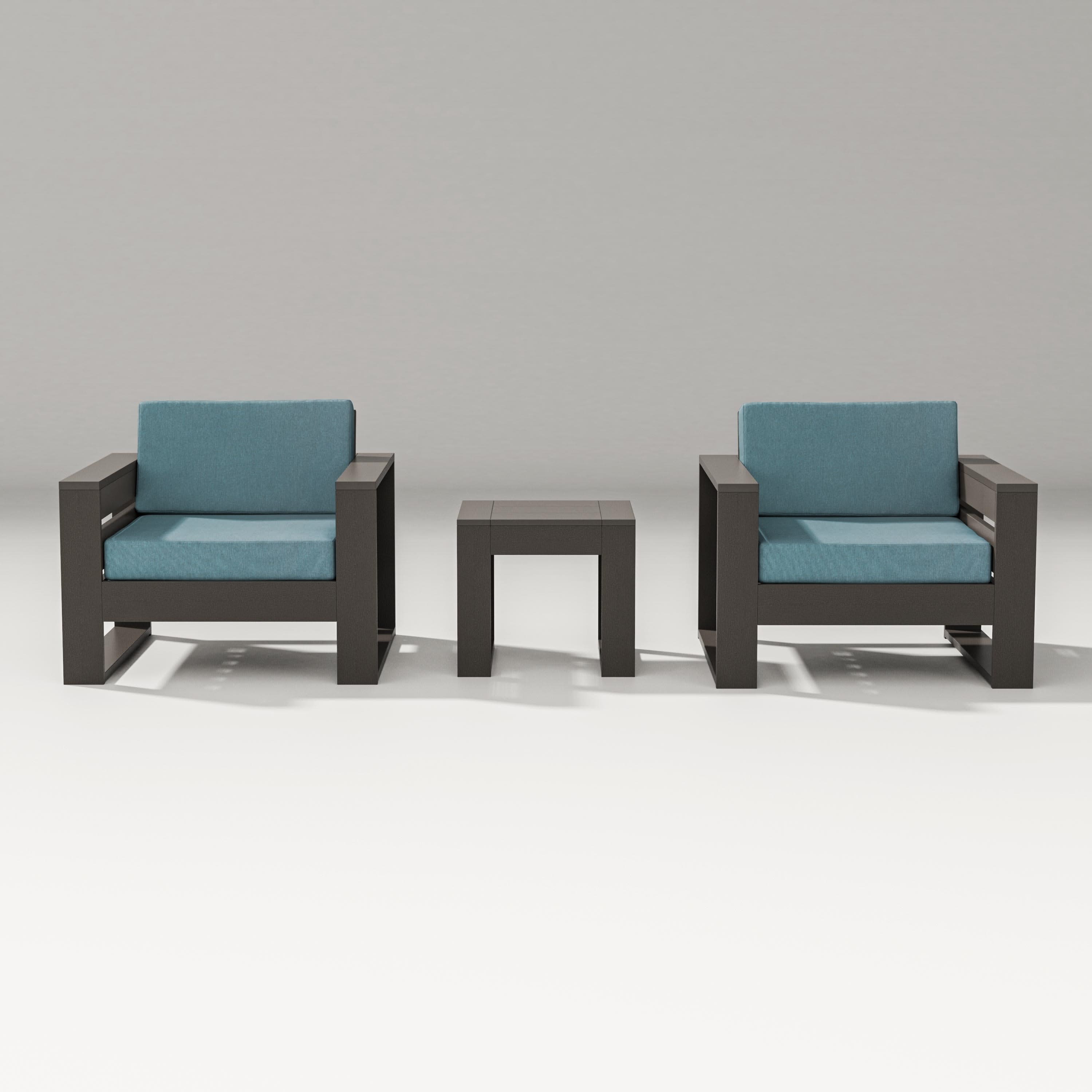 Latitude 3-Piece Lounge Chair Set in Vintage Coffee / Ocean Teal