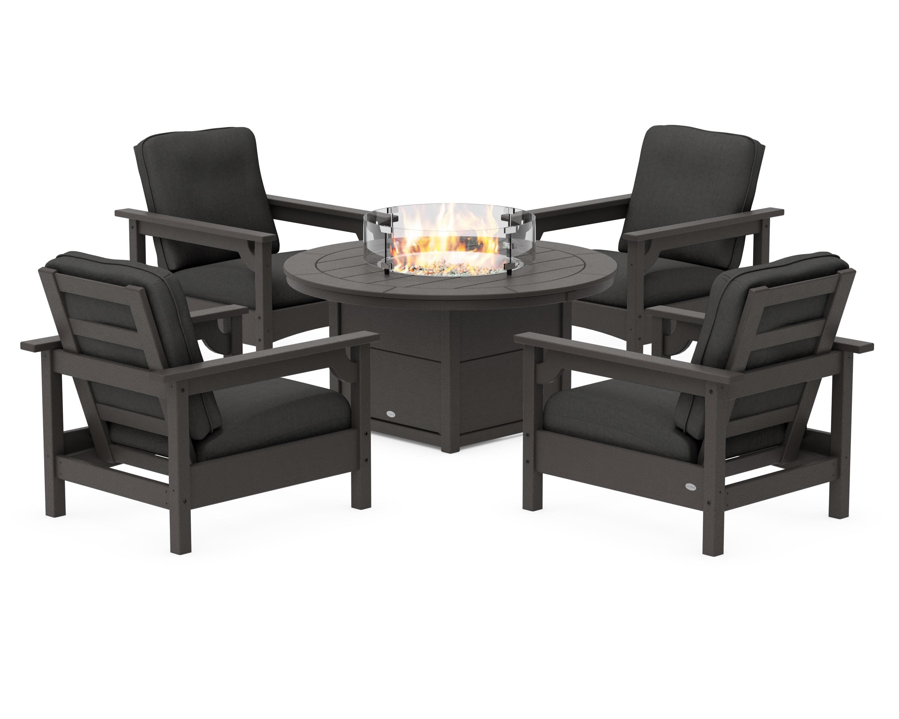 Club 5-Piece Conversation Set with Fire Pit Table in Vintage Coffee / Spectrum Carbon