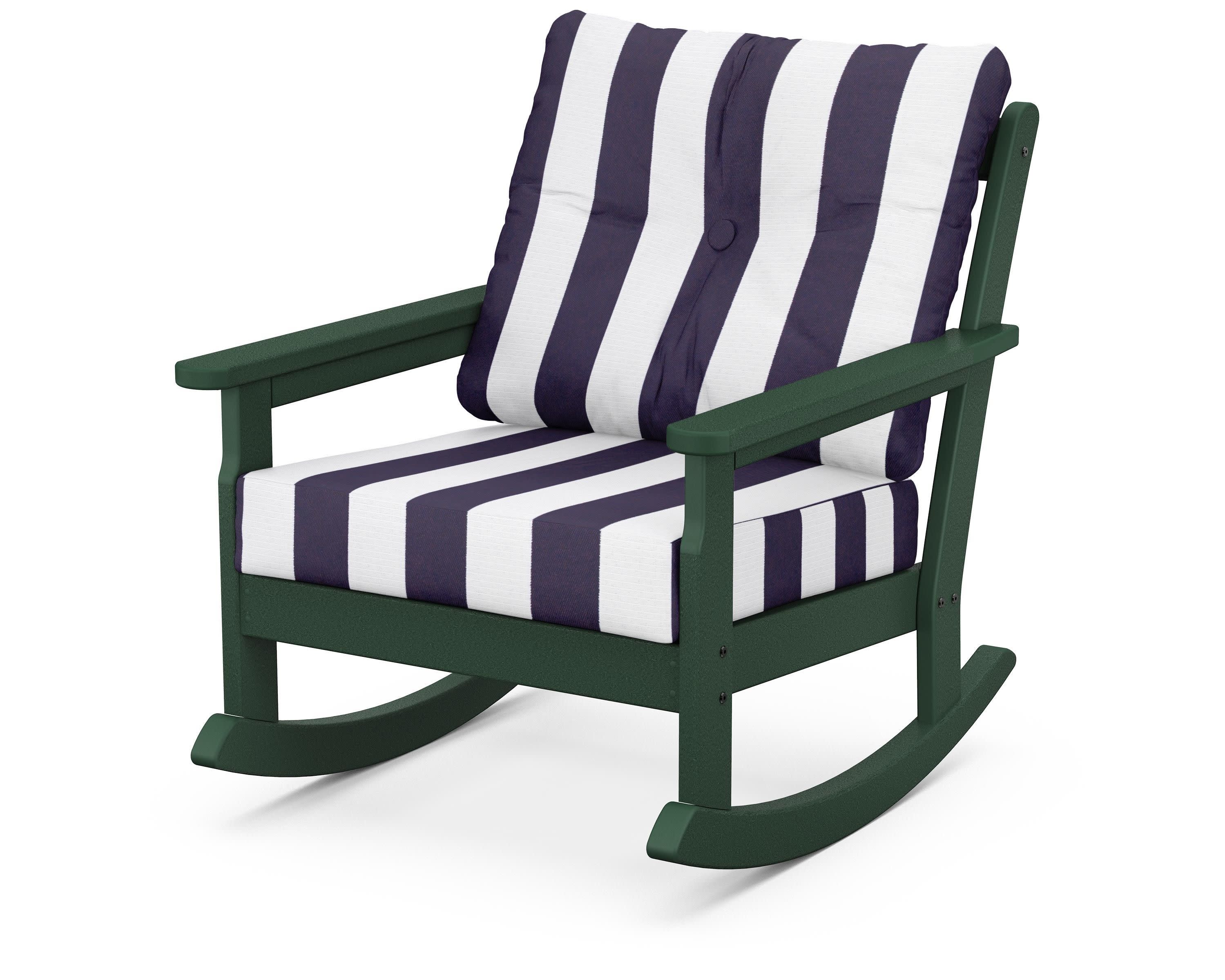 Vineyard Deep Seating Rocking Chair in Green / Cabana Stripe Navy