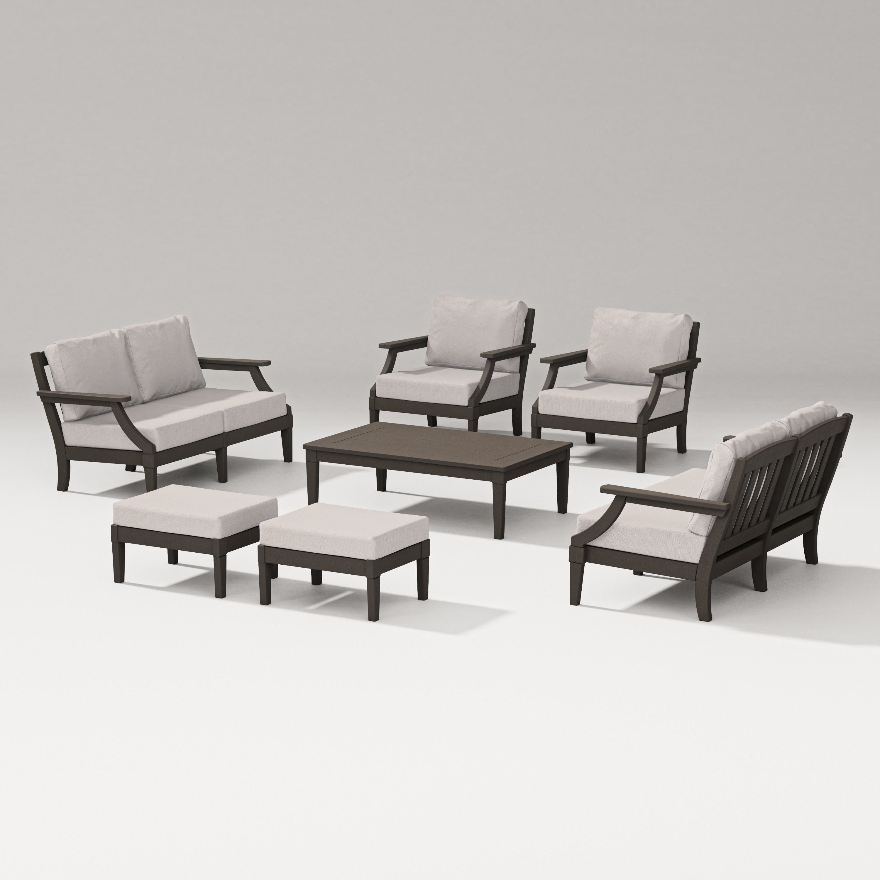 Estate 7-Piece Lounge Loveseat Set in Vintage Coffee / Dune Burlap