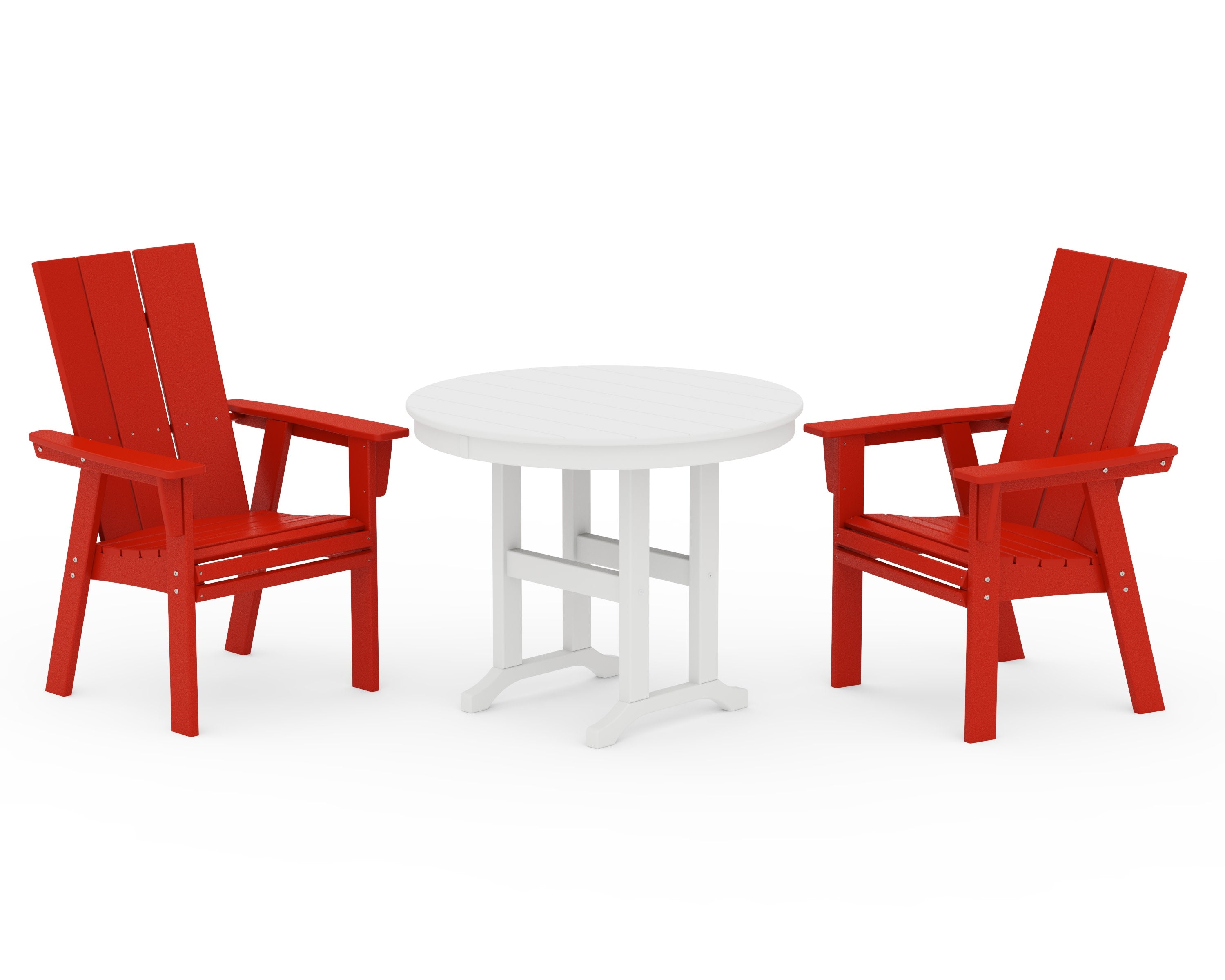 Modern Adirondack 3-Piece Round Dining Set in Sunset Red / White
