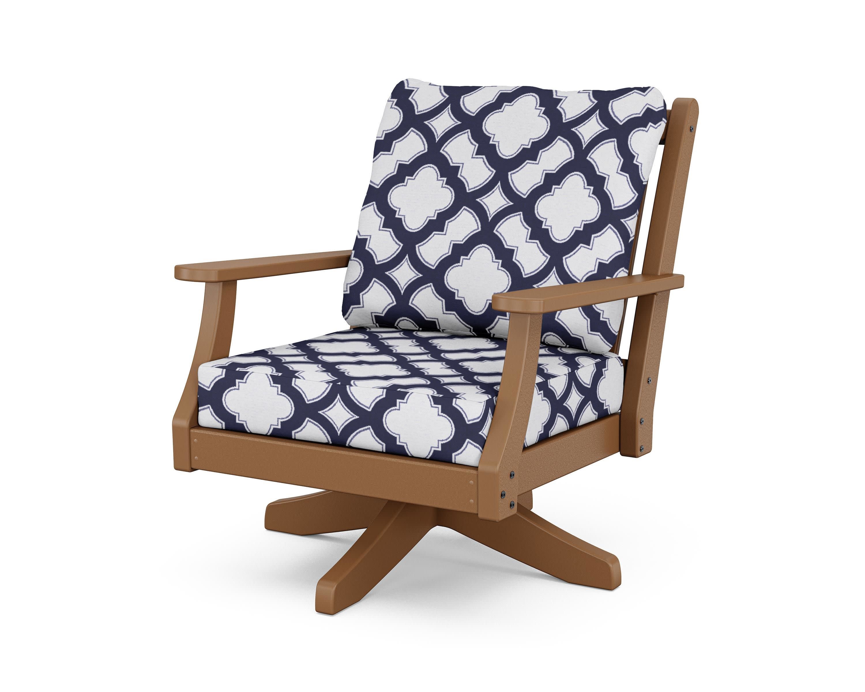 Wovendale Deep Seating Swivel Chair in Teak / Trellis Navy