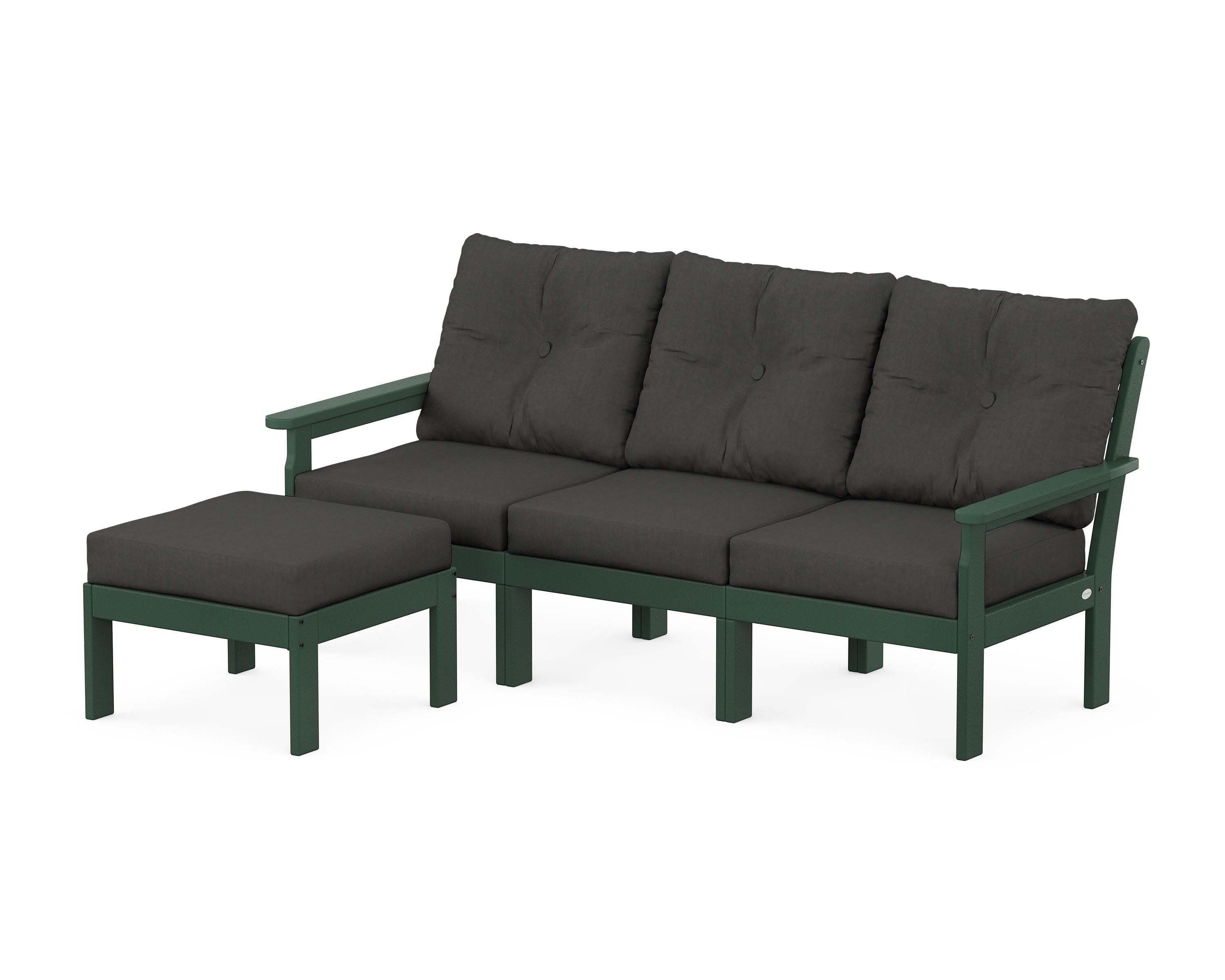 Vineyard 4-Piece Sectional with Ottoman in Green / Spectrum Carbon