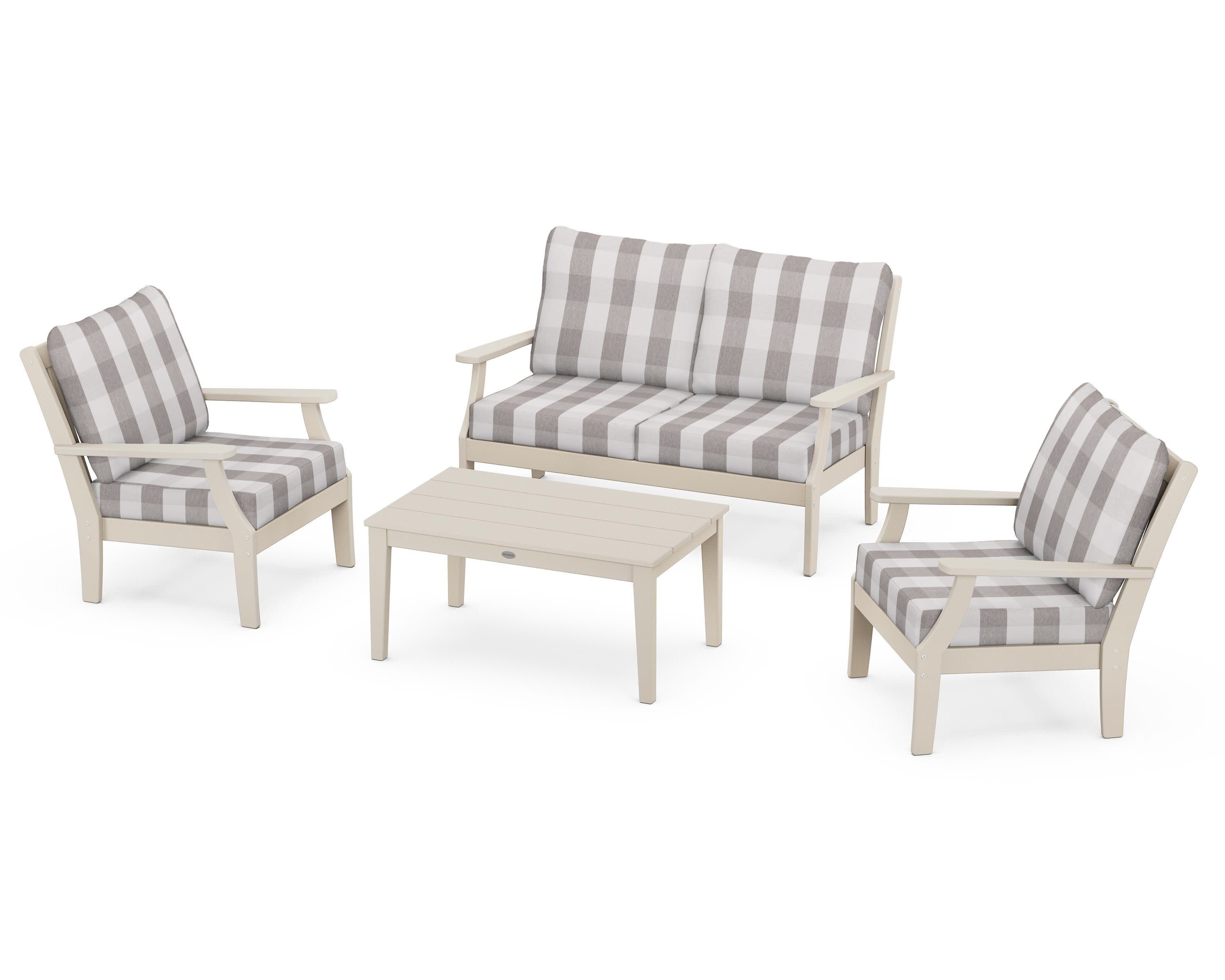 Braxton 4-Piece Deep Seating Chair Set in Sand / Buffalo Plaid Grey Mist