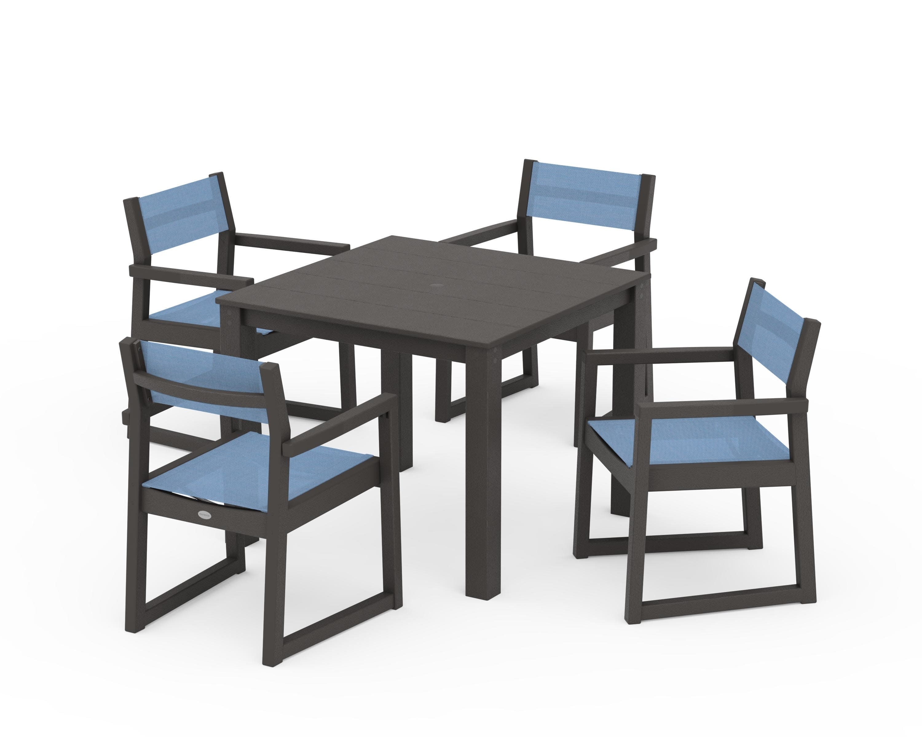EDGE Sling Arm Chair 5-Piece Parsons Dining Set in Vintage Coffee / Poolside Sling