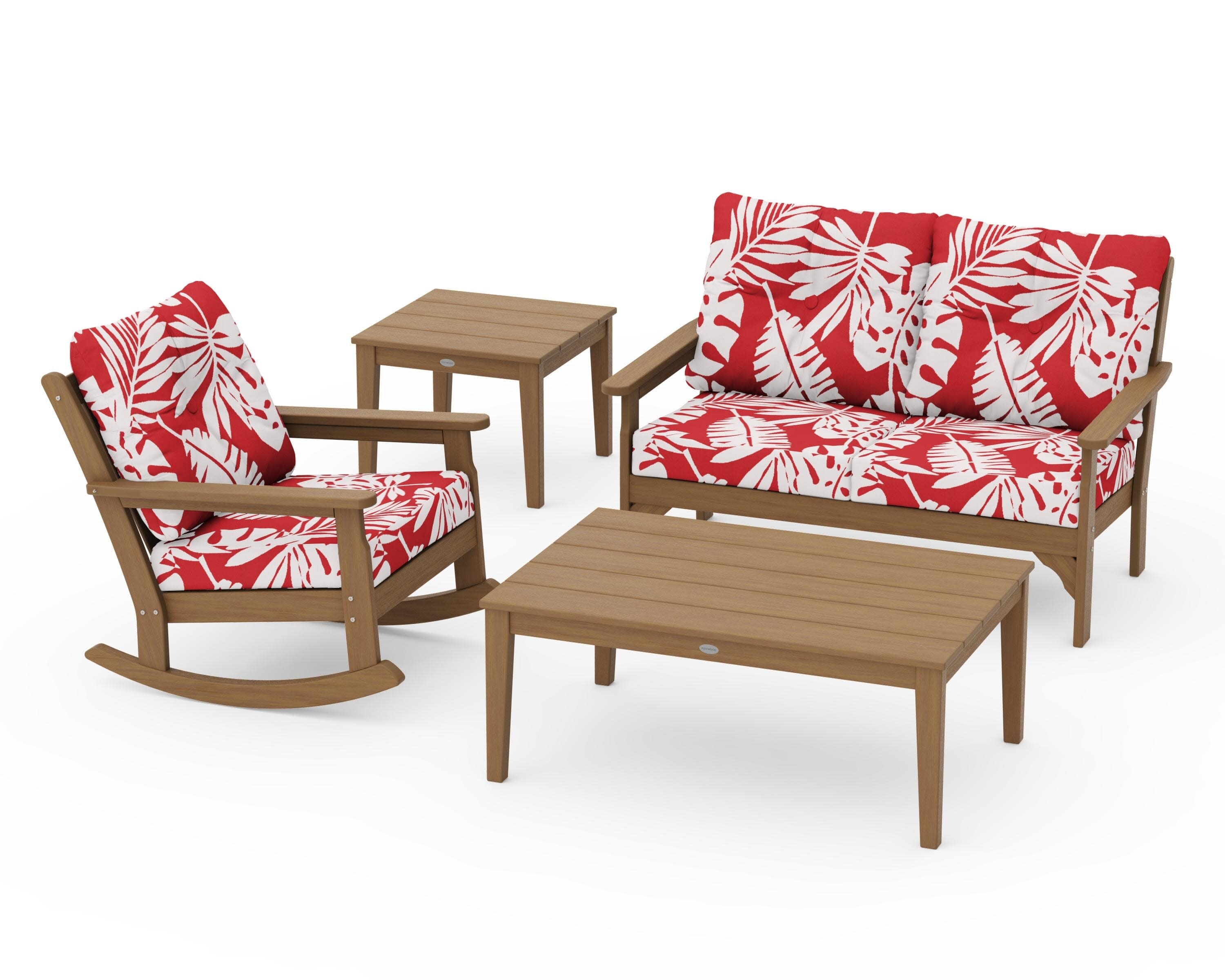 Vineyard 4-Piece Deep Seating Rocker Set in Natural / Leaf Crimson