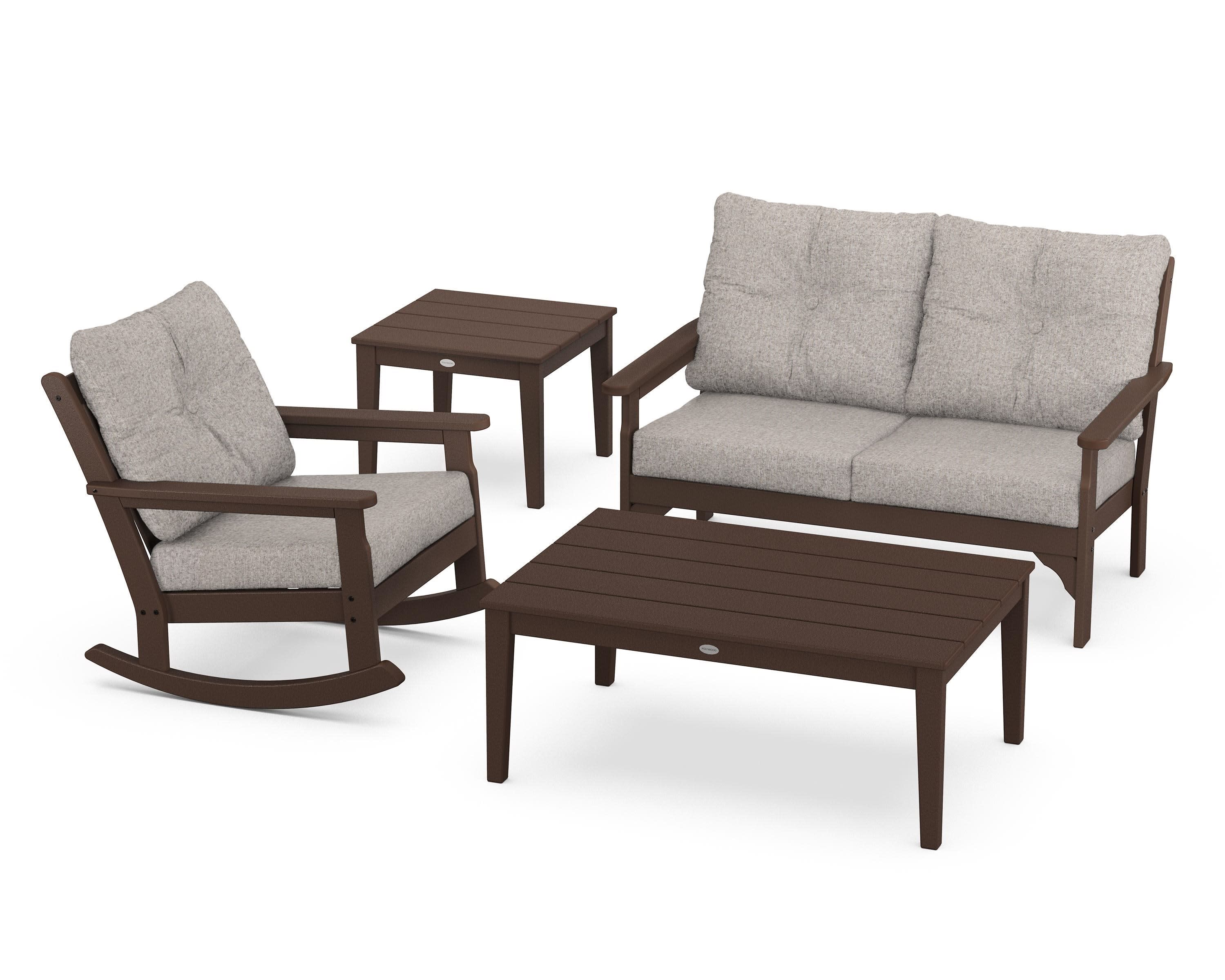 Vineyard 4-Piece Deep Seating Rocker Set in Mahogany / Weathered Tweed