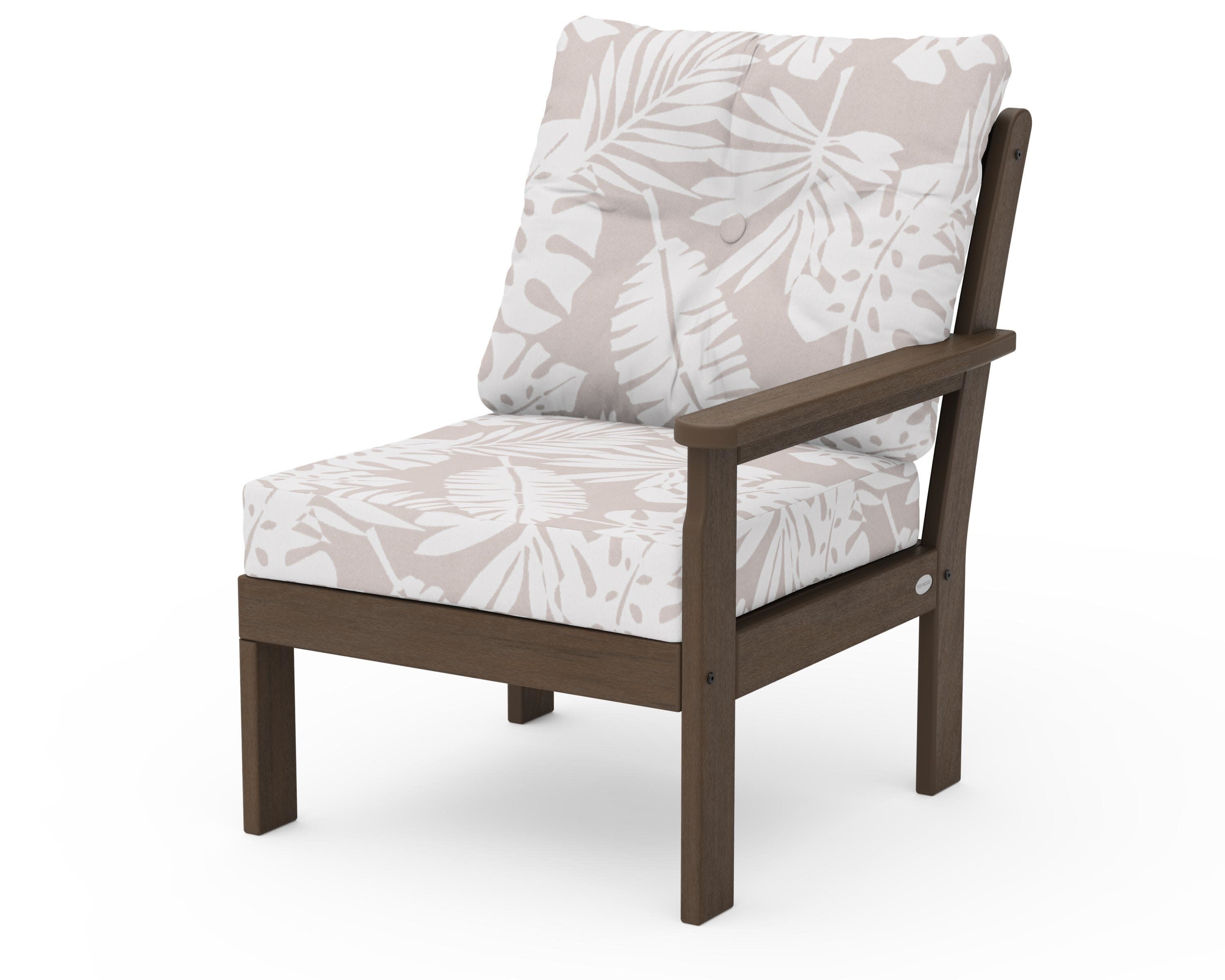 Vineyard Modular Right Arm Chair in Kona / Leaf Dune Burlap