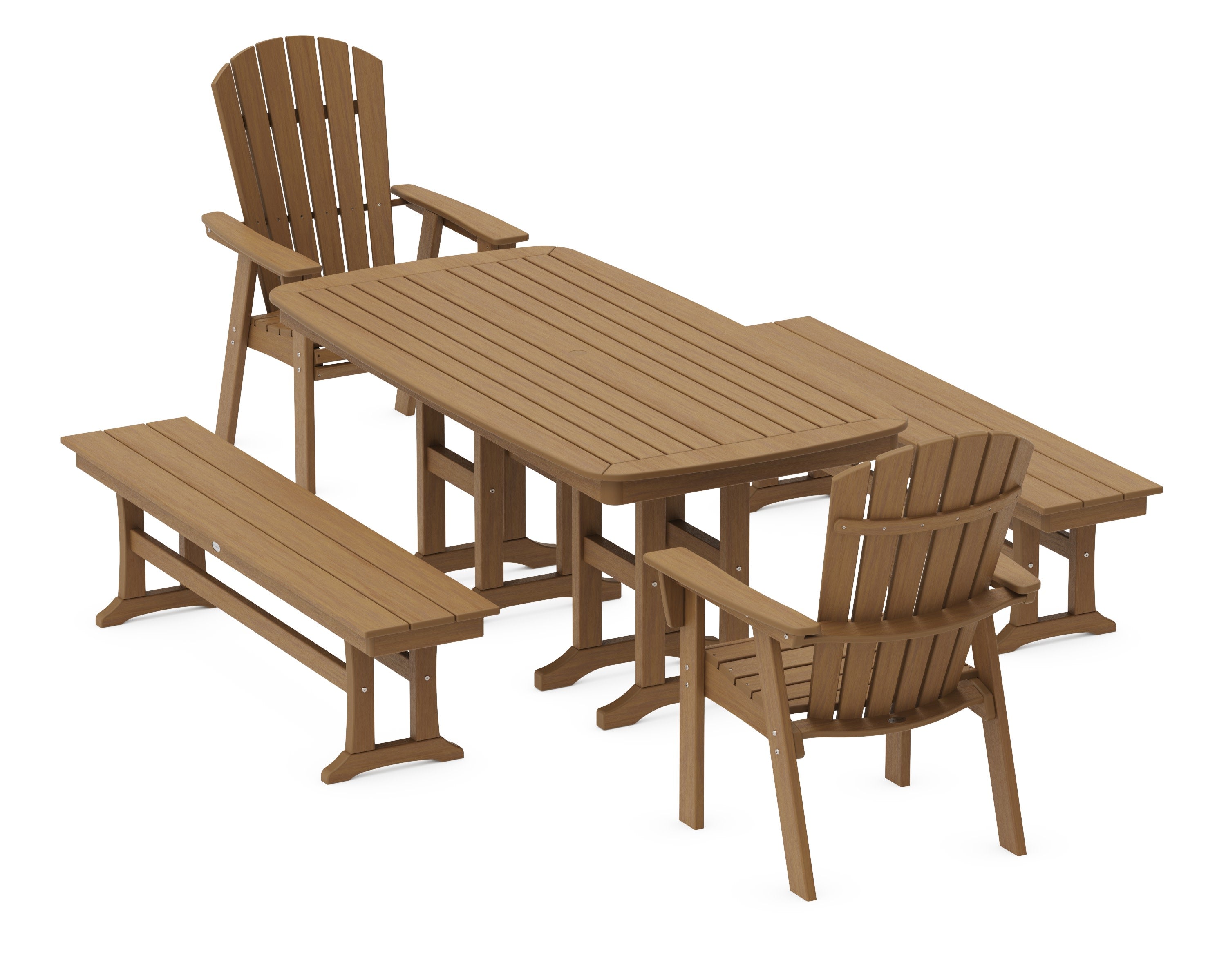 Nautical Curveback Adirondack 5-Piece Dining Set with Benches in Natural