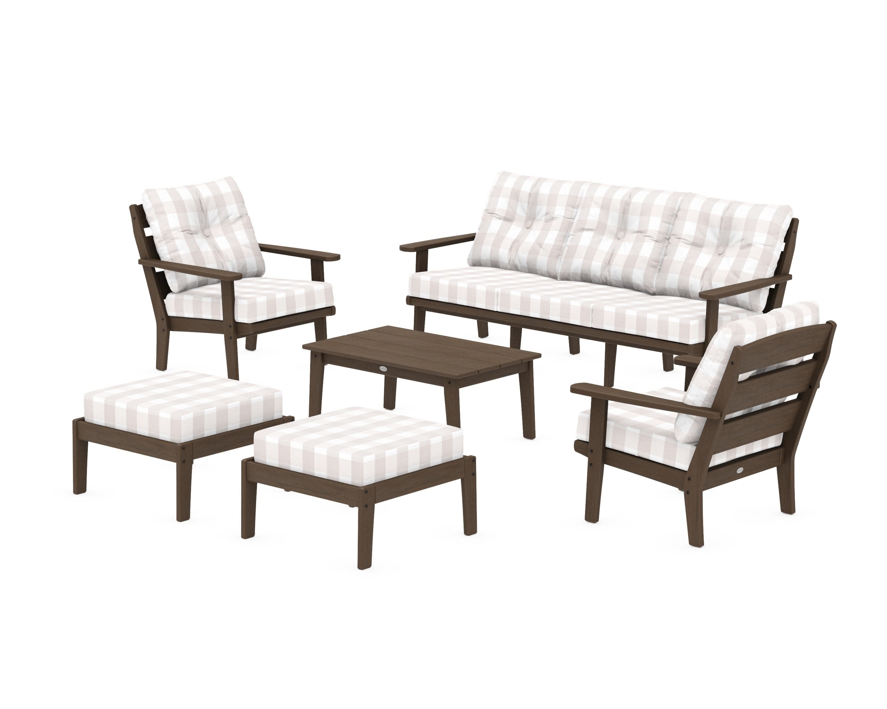 Lakeside 6-Piece Lounge Sofa Set in Kona / Buffalo Plaid Dune Burlap