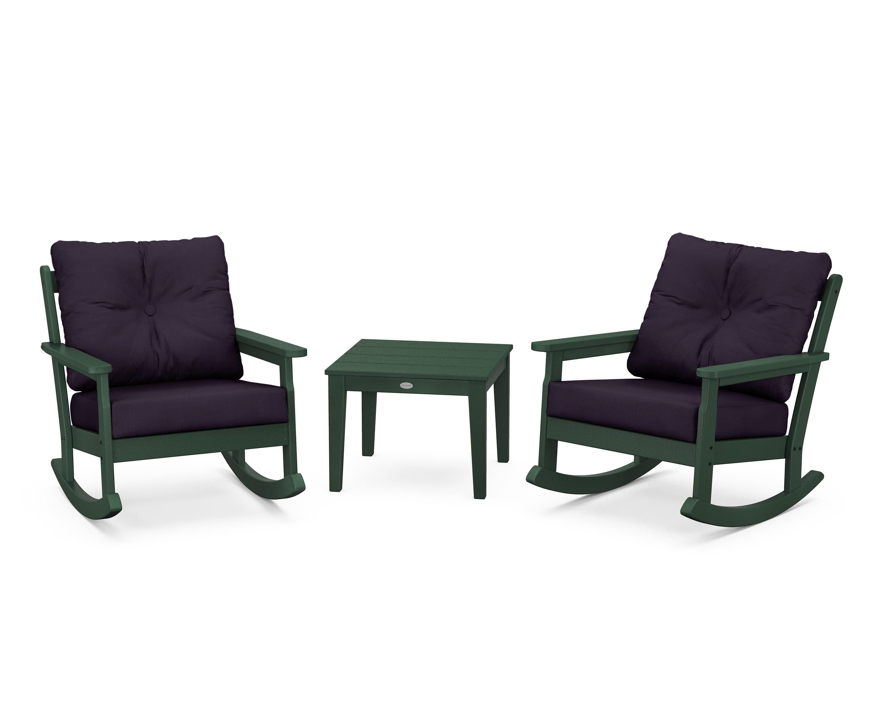 Vineyard 3-Piece Deep Seating Rocker Set in Green / Navy Linen
