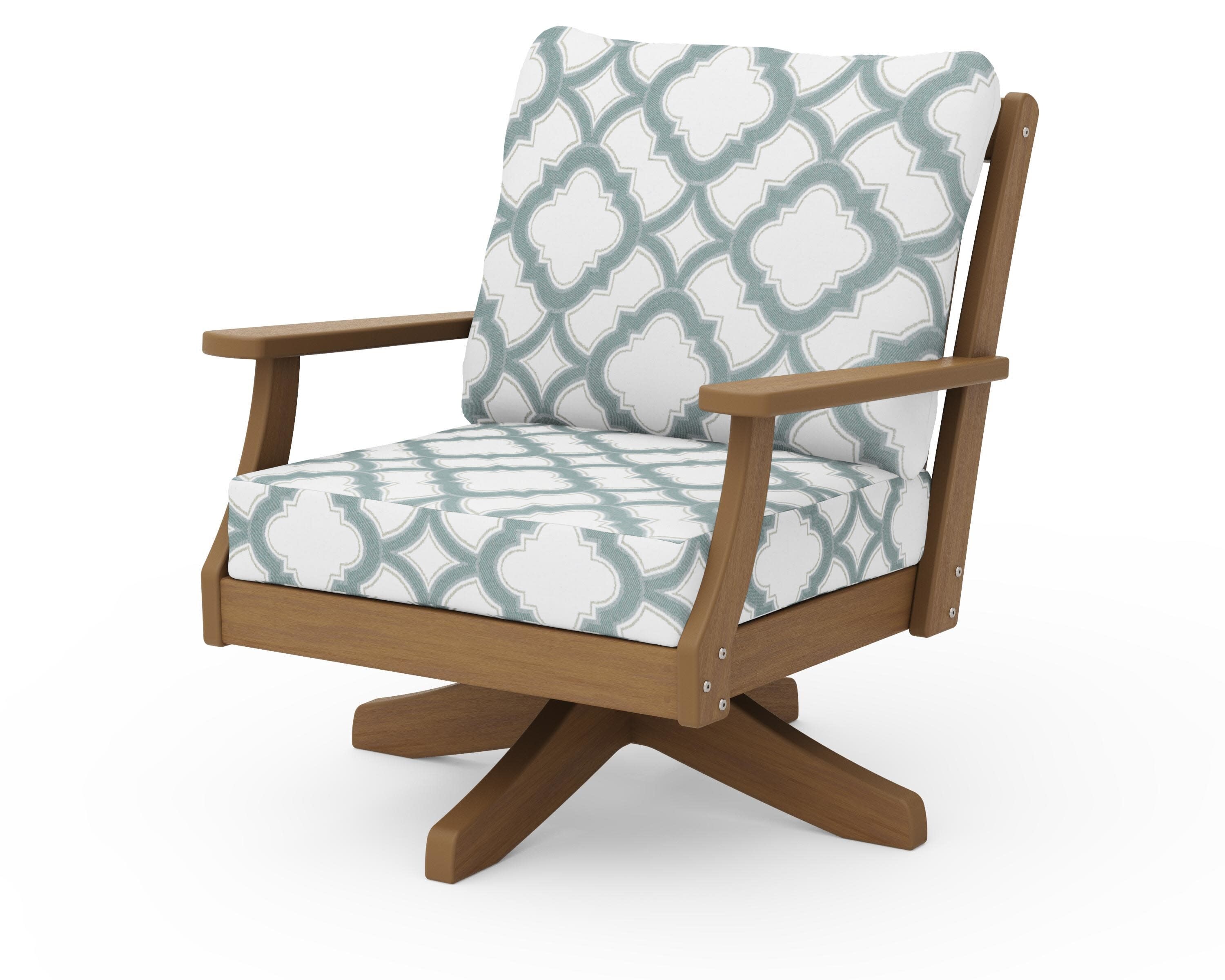 Braxton Deep Seating Swivel Chair in Natural / Trellis Glacier Spa