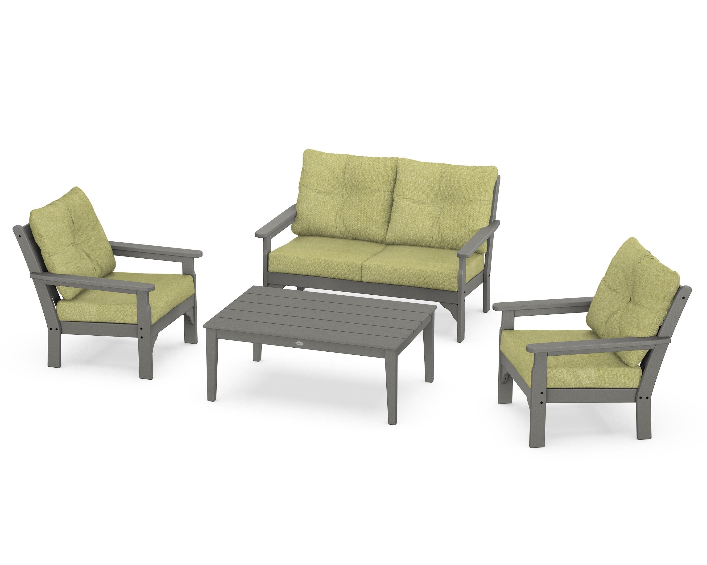 Vineyard 4-Piece Deep Seating Set in Slate Grey / Chartreuse Boucle