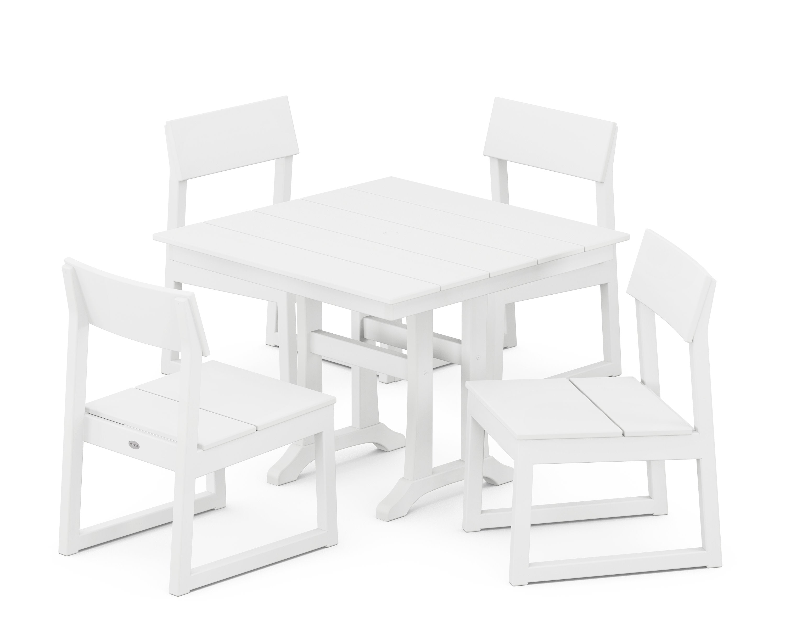 EDGE 5-Piece Farmhouse Trestle Side Chair Dining Set in White