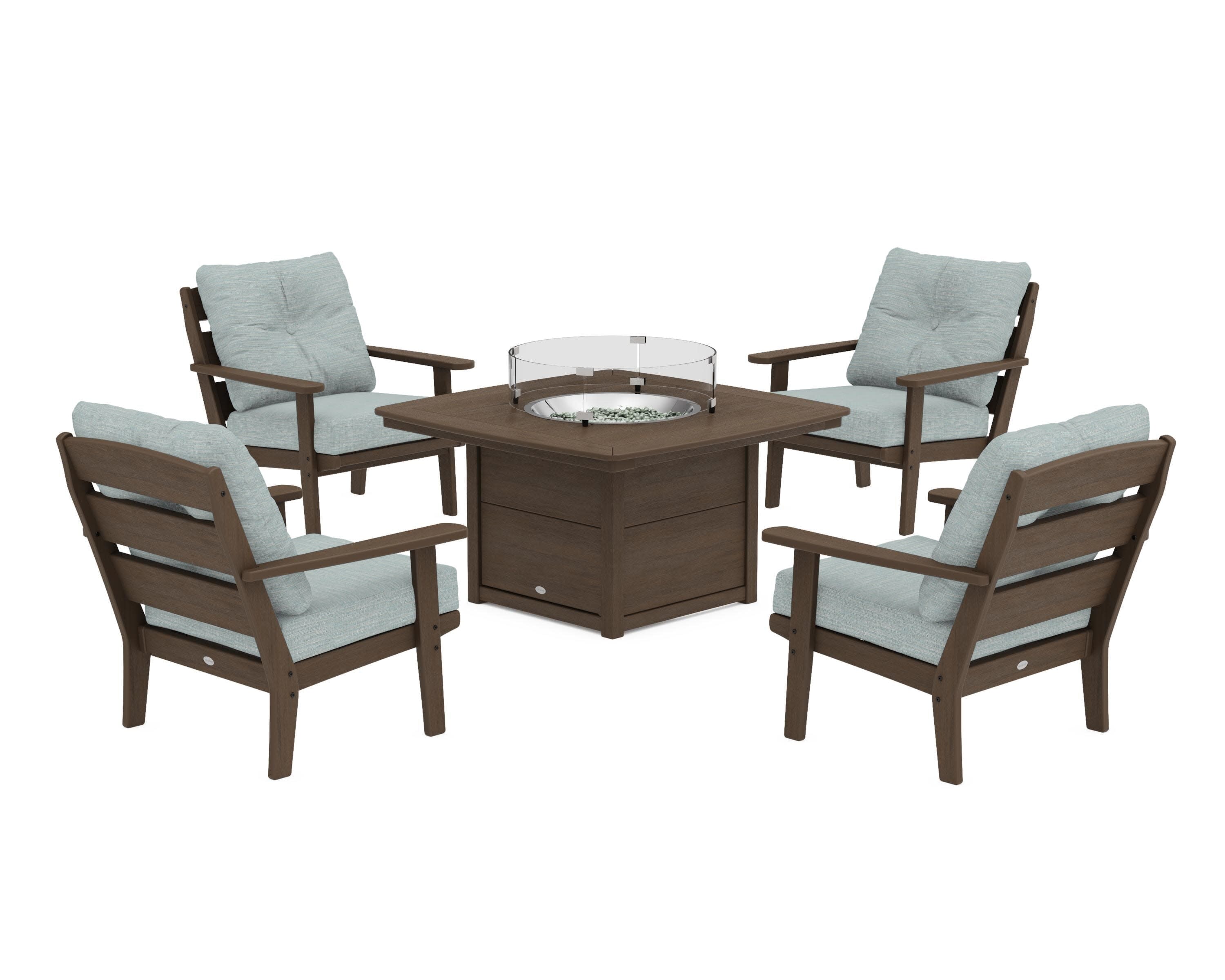 Lakeside 5-Piece Deep Seating Set with Nautical Fire Pit Table in Kona / Soothe Mist