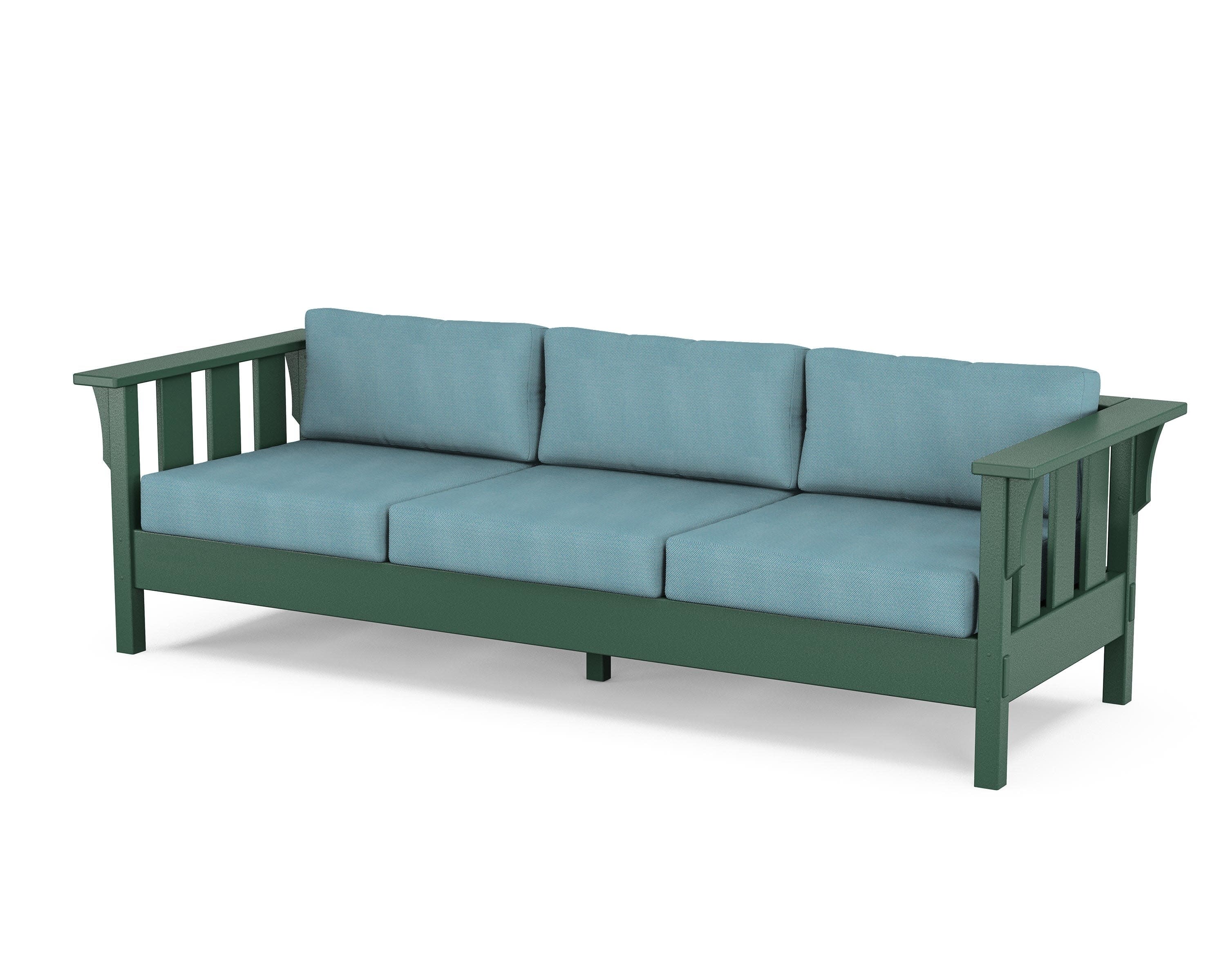 Acadia Deep Seating Sofa in Green / Lattice Sky Blue