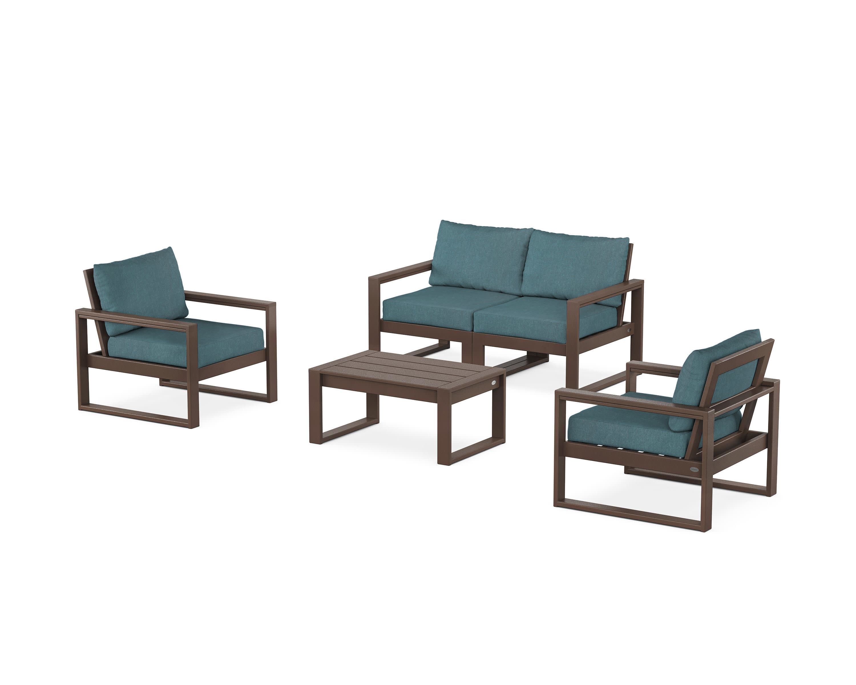 EDGE Sectional 4-Piece Deep Seating Set with Loveseat in Mahogany / Ocean Teal