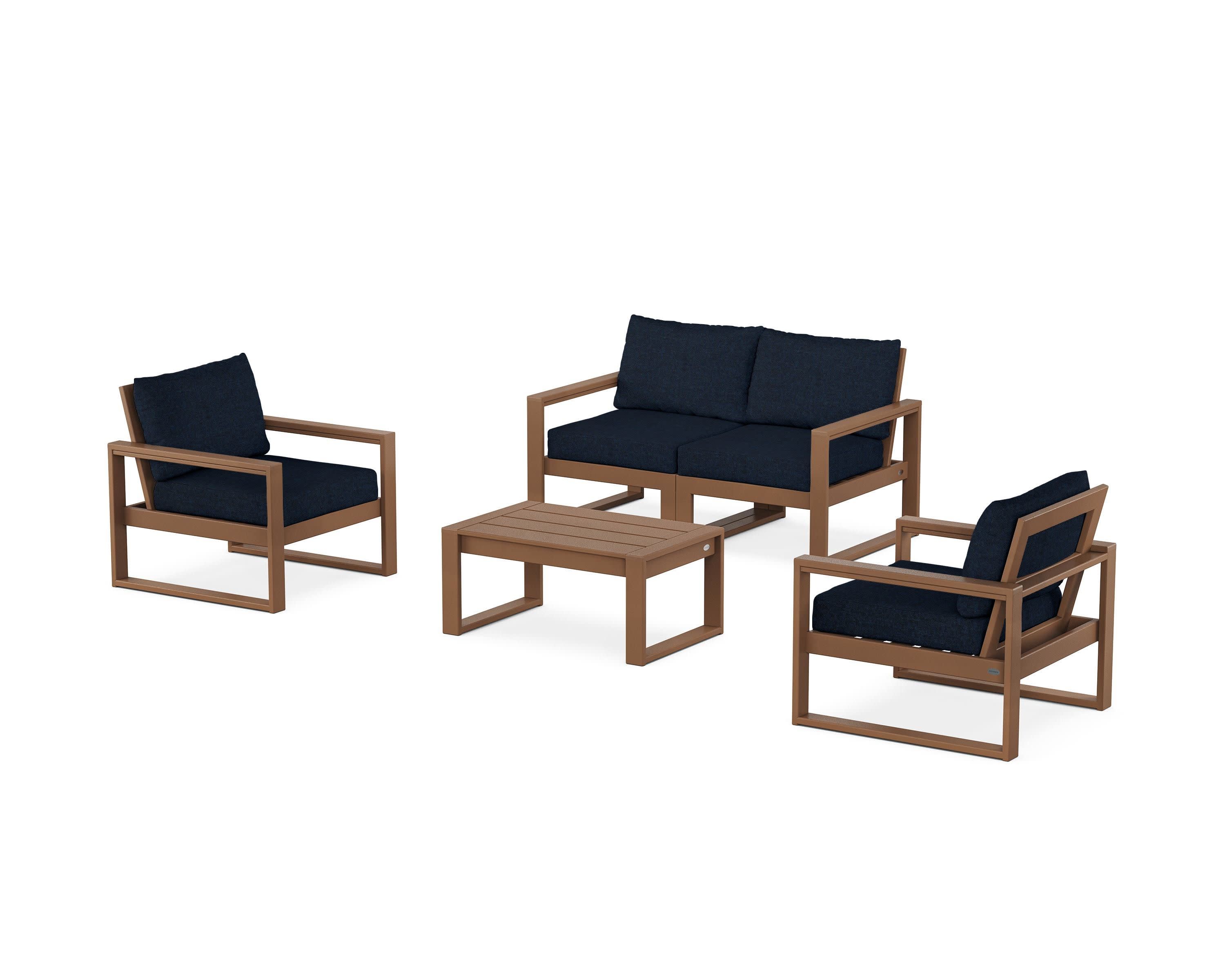 EDGE Sectional 4-Piece Deep Seating Set with Loveseat in Teak / Marine Indigo