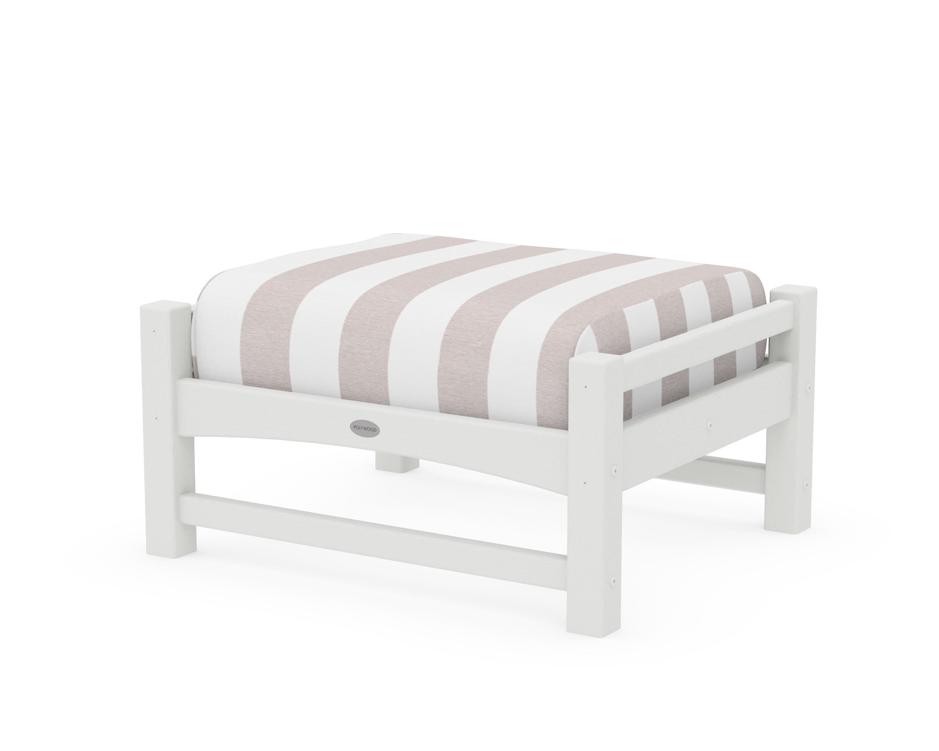 Club Ottoman in Vintage White / Cabana Stripe Dune Burlap