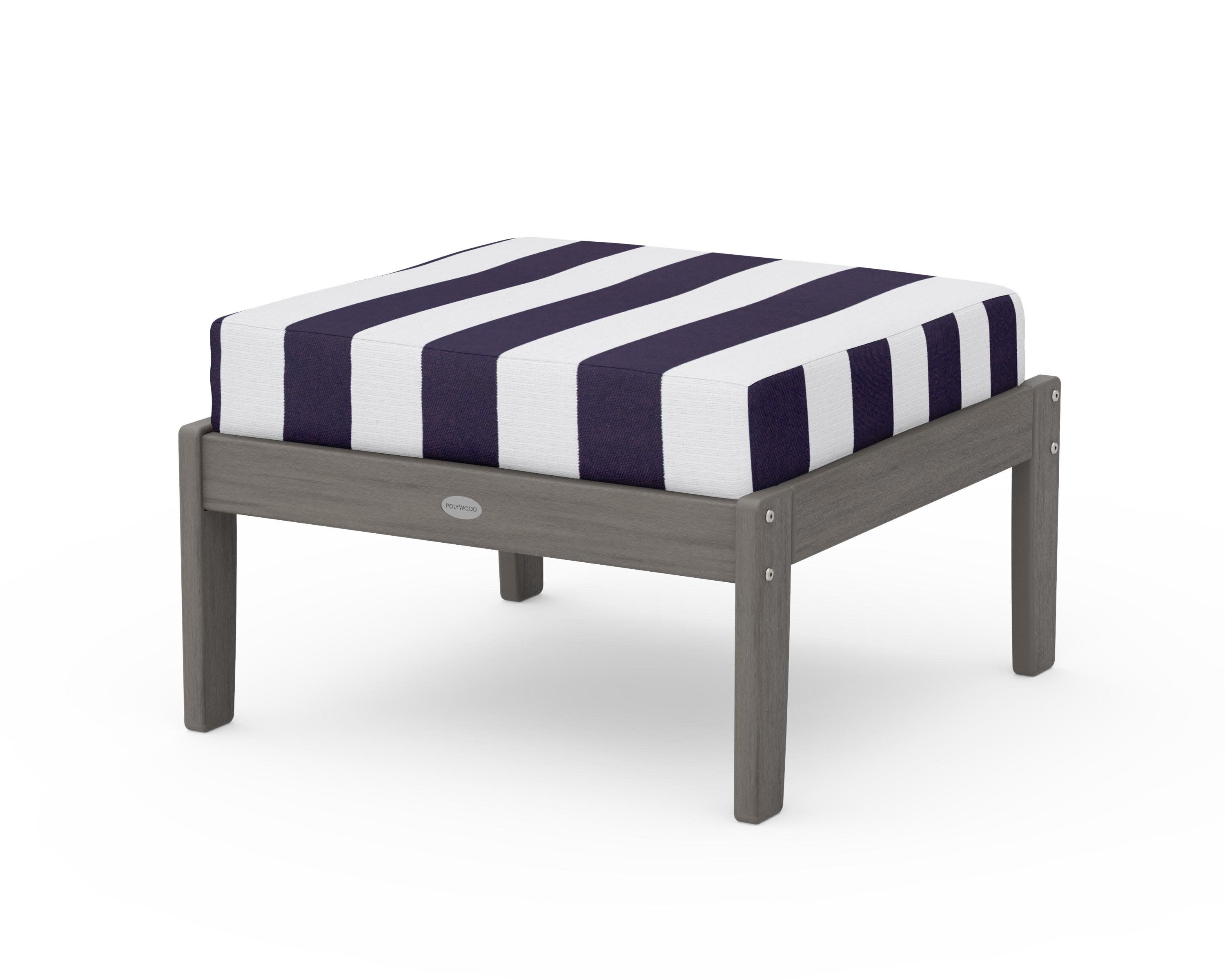 Braxton Deep Seating Ottoman in Driftwood / Cabana Stripe Navy