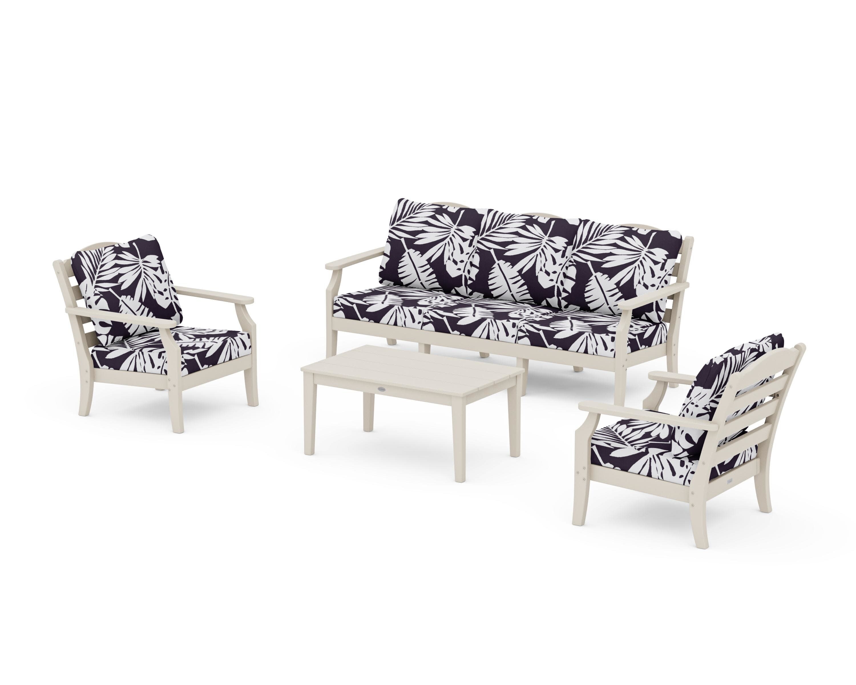 Savannah 4-Piece Deep Seating Set with Sofa in Sand / Leaf Navy