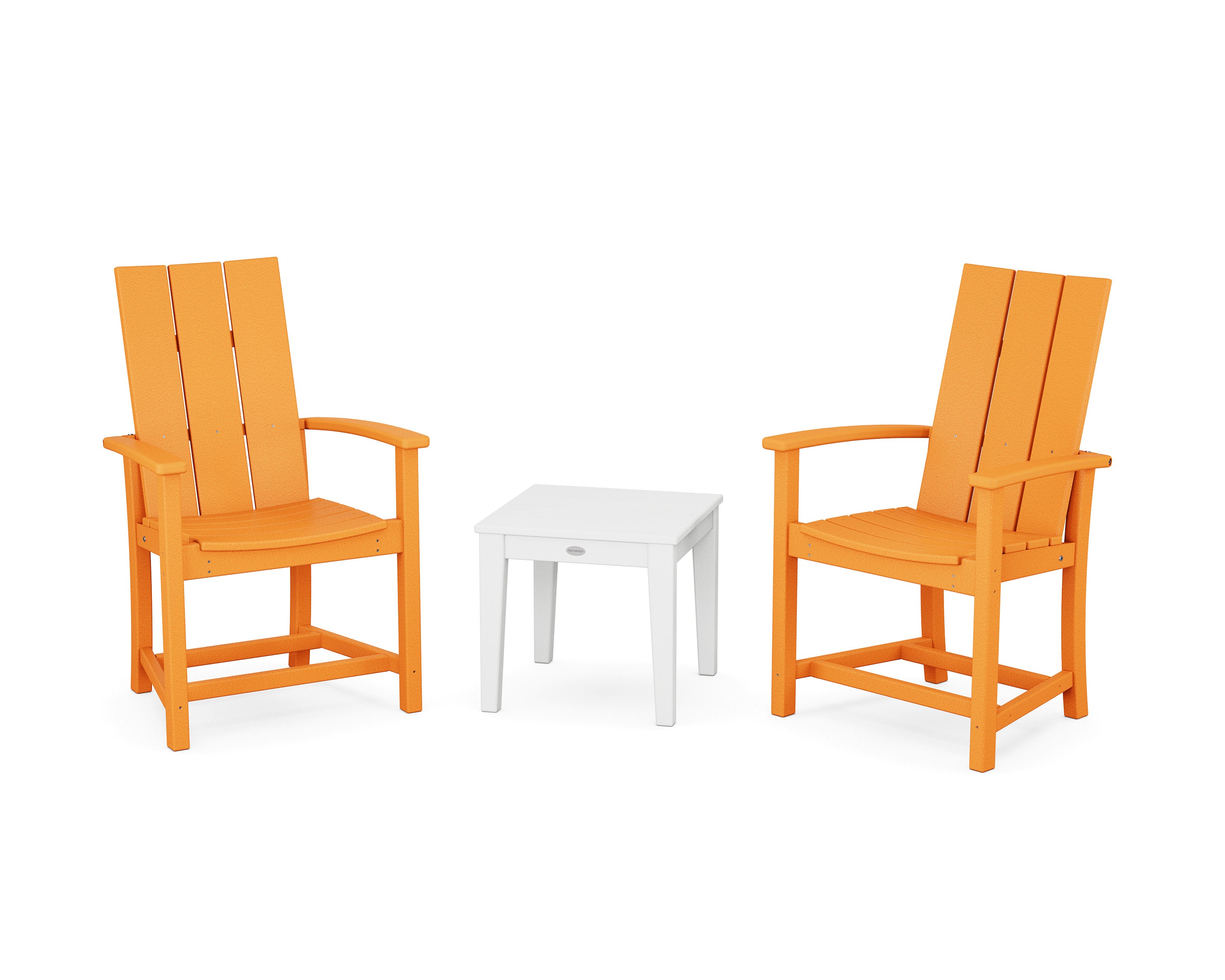 Modern 3-Piece Upright Adirondack Chair Set in Tangerine / White