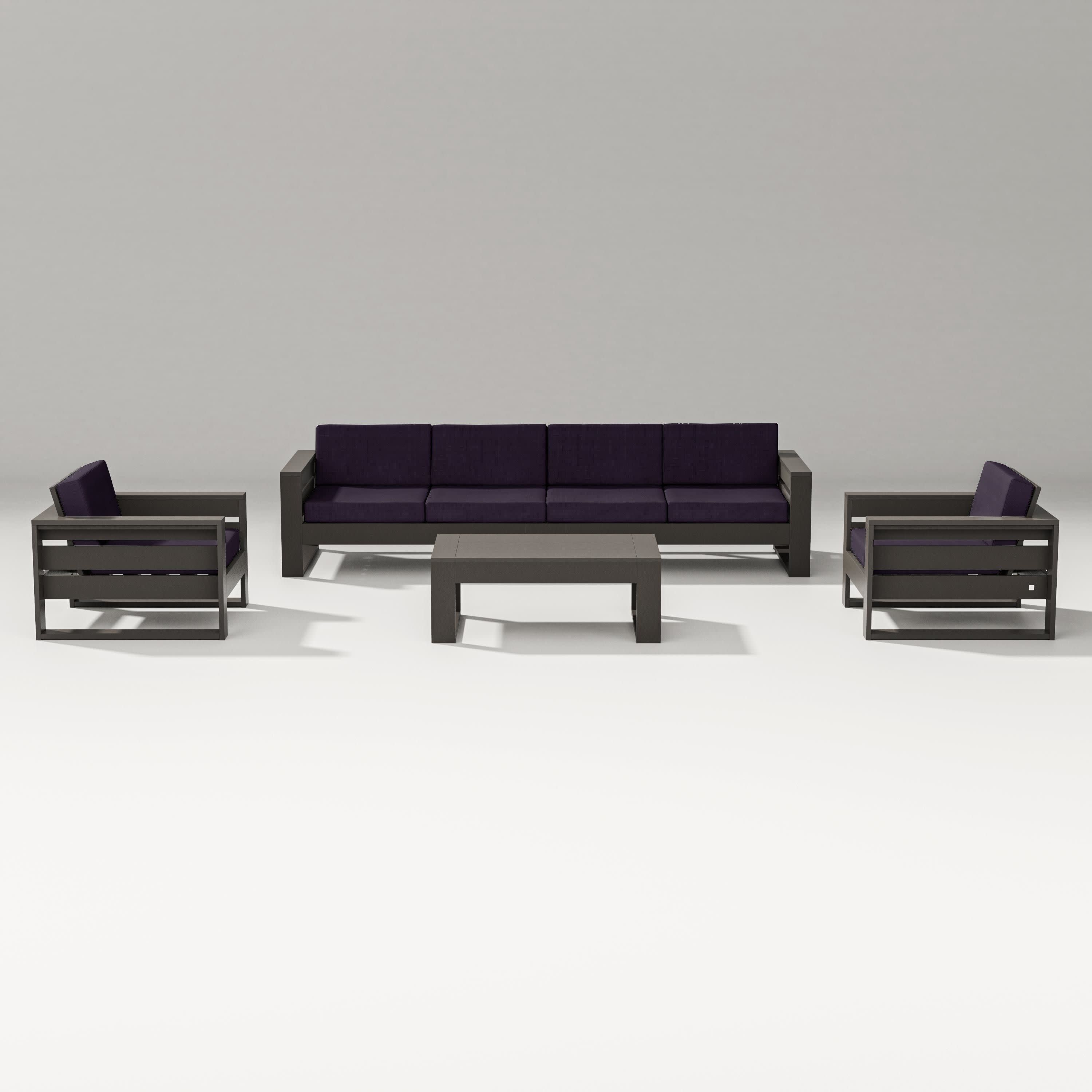 Latitude 5-Piece Lounge Sofa Set in Vintage Coffee / Navy Linen